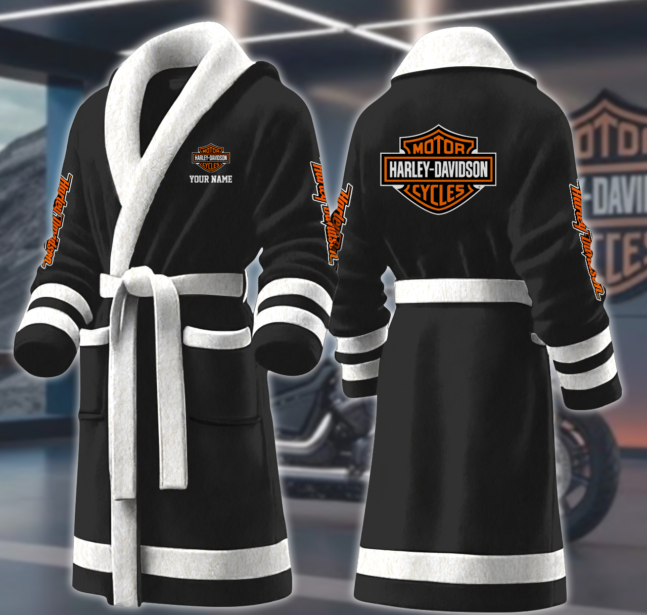 harley davidson motocycles personalized fleece bathrobe ldiws