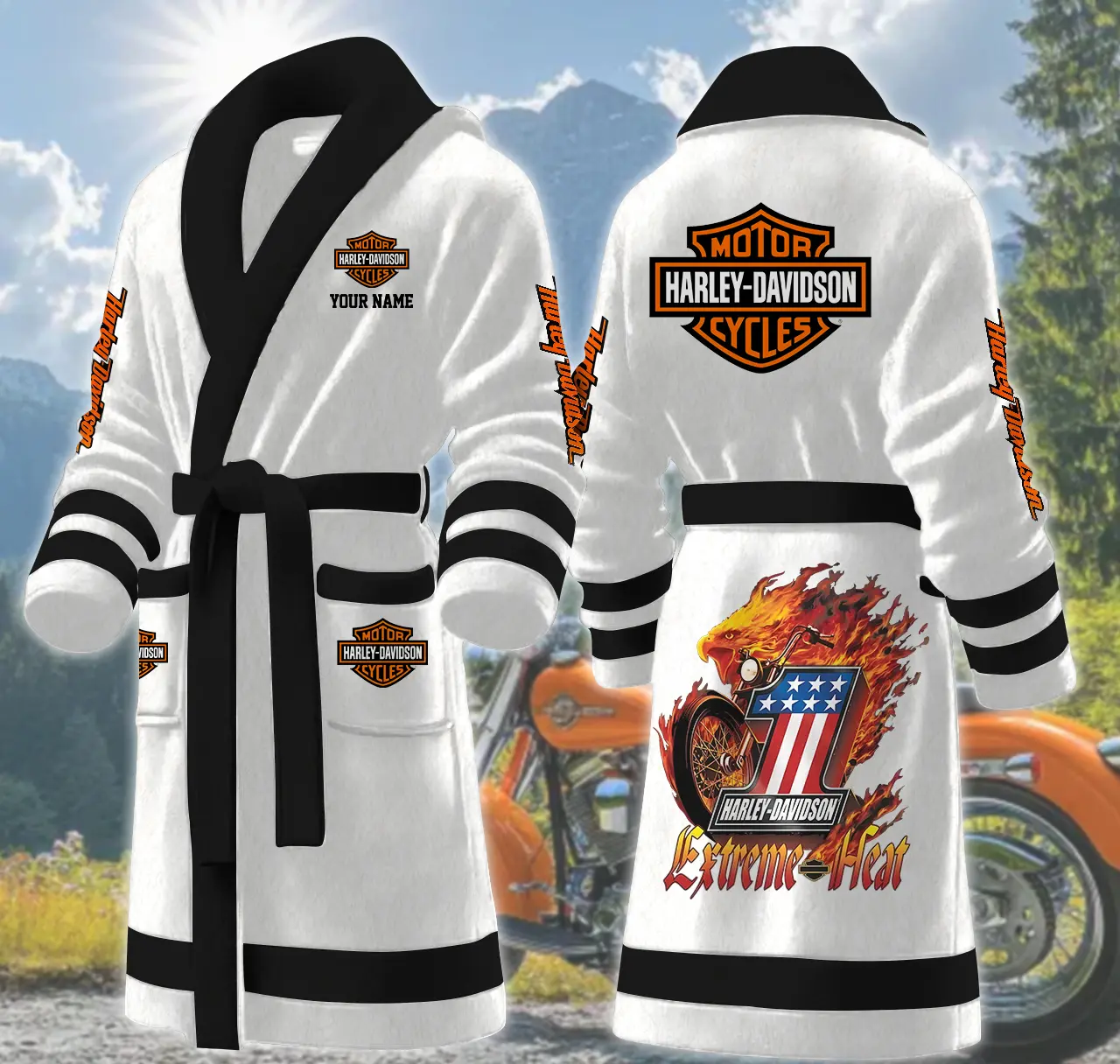 harley davidson motorcycles personalized fleece bathrobe drzey