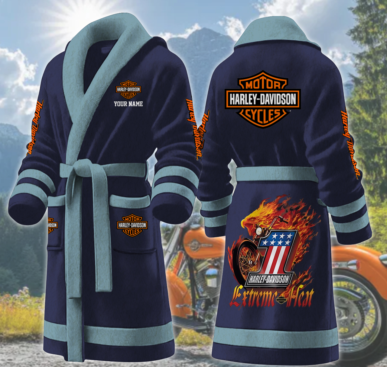 harley davidson motorcycles personalized fleece bathrobe f1zt3