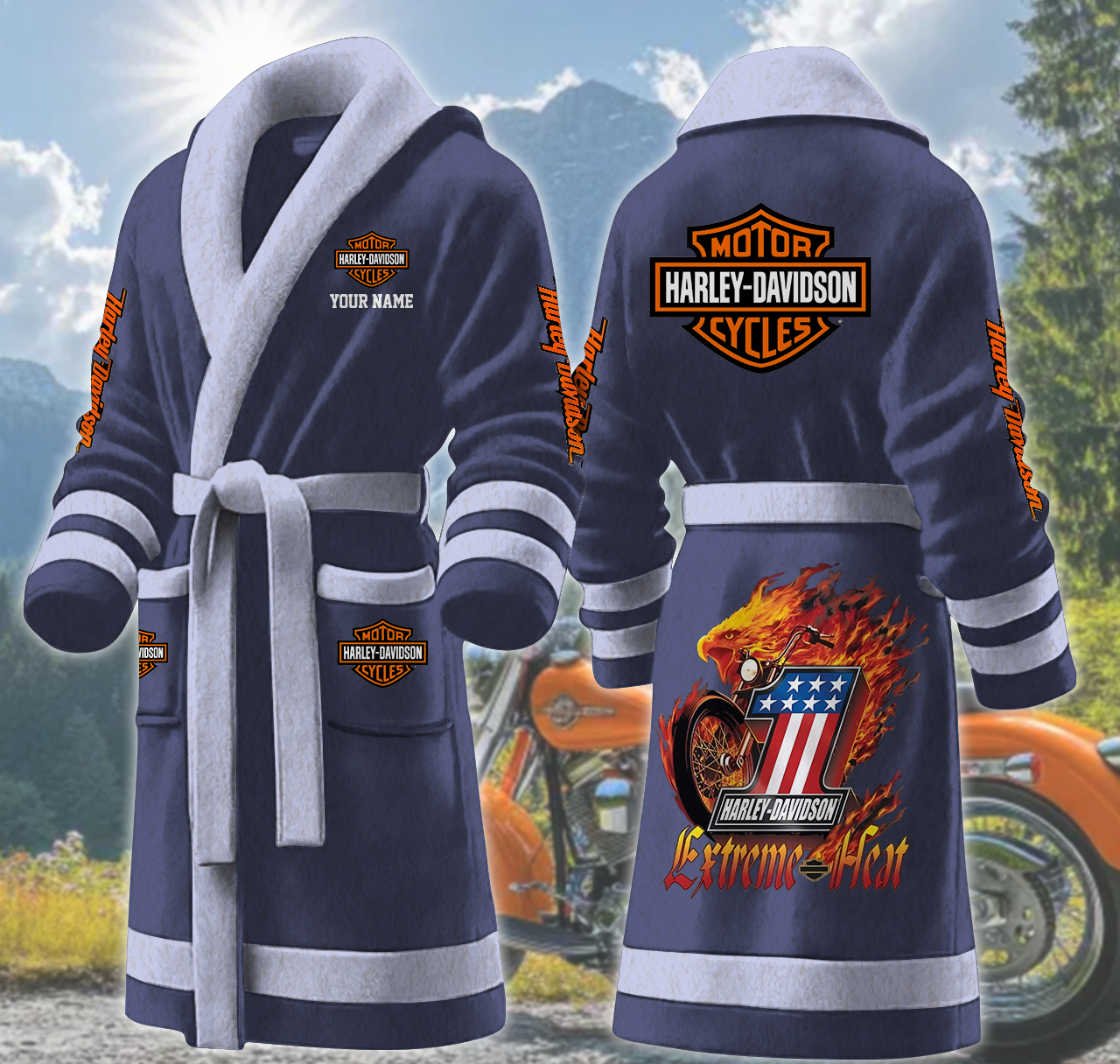 harley davidson motorcycles personalized fleece bathrobe hbgnc