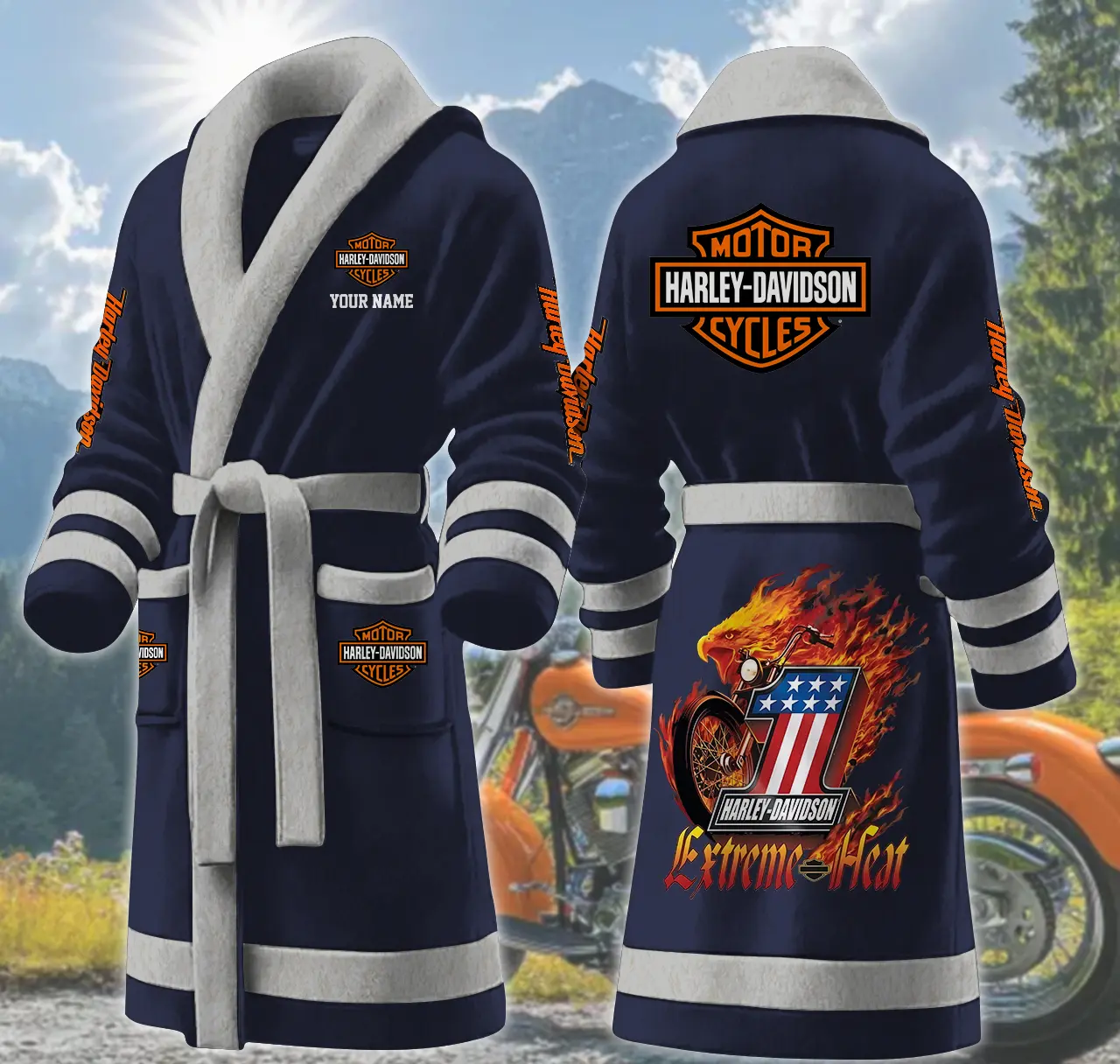 harley davidson motorcycles personalized fleece bathrobe hyiwc