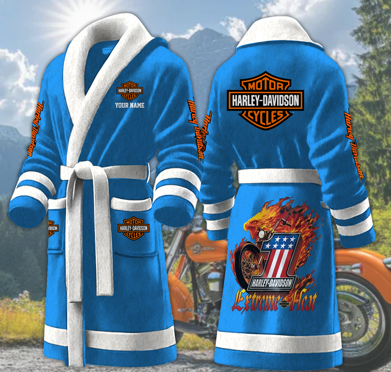 harley davidson motorcycles personalized fleece bathrobe i9pmp