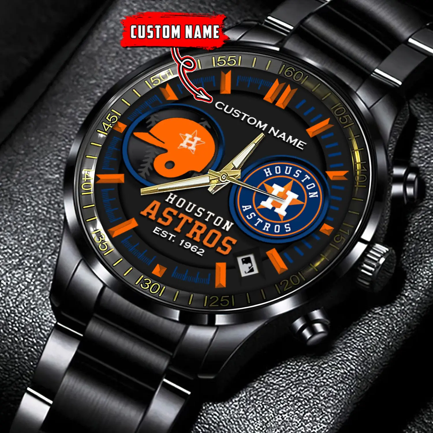 houston astros mlb personalized black stainless steel watch gifts for fans 0otpd