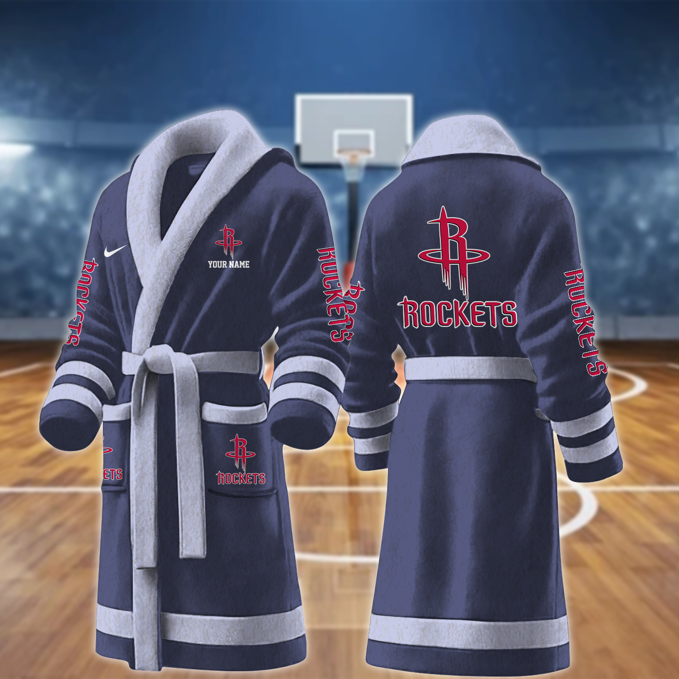 houston rockets nba personalized fleece bathrobe ft2if