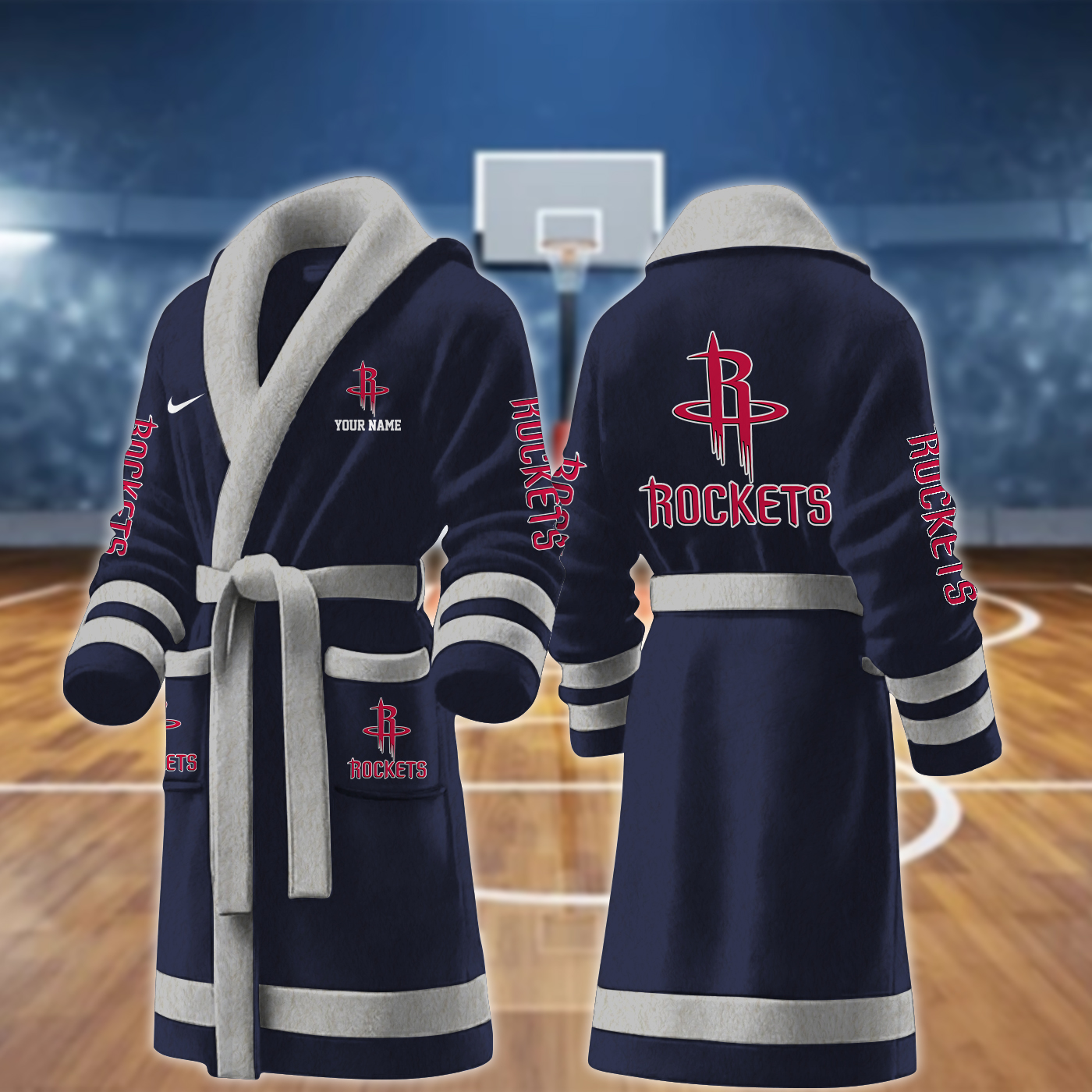 houston rockets nba personalized fleece bathrobe yrpzr