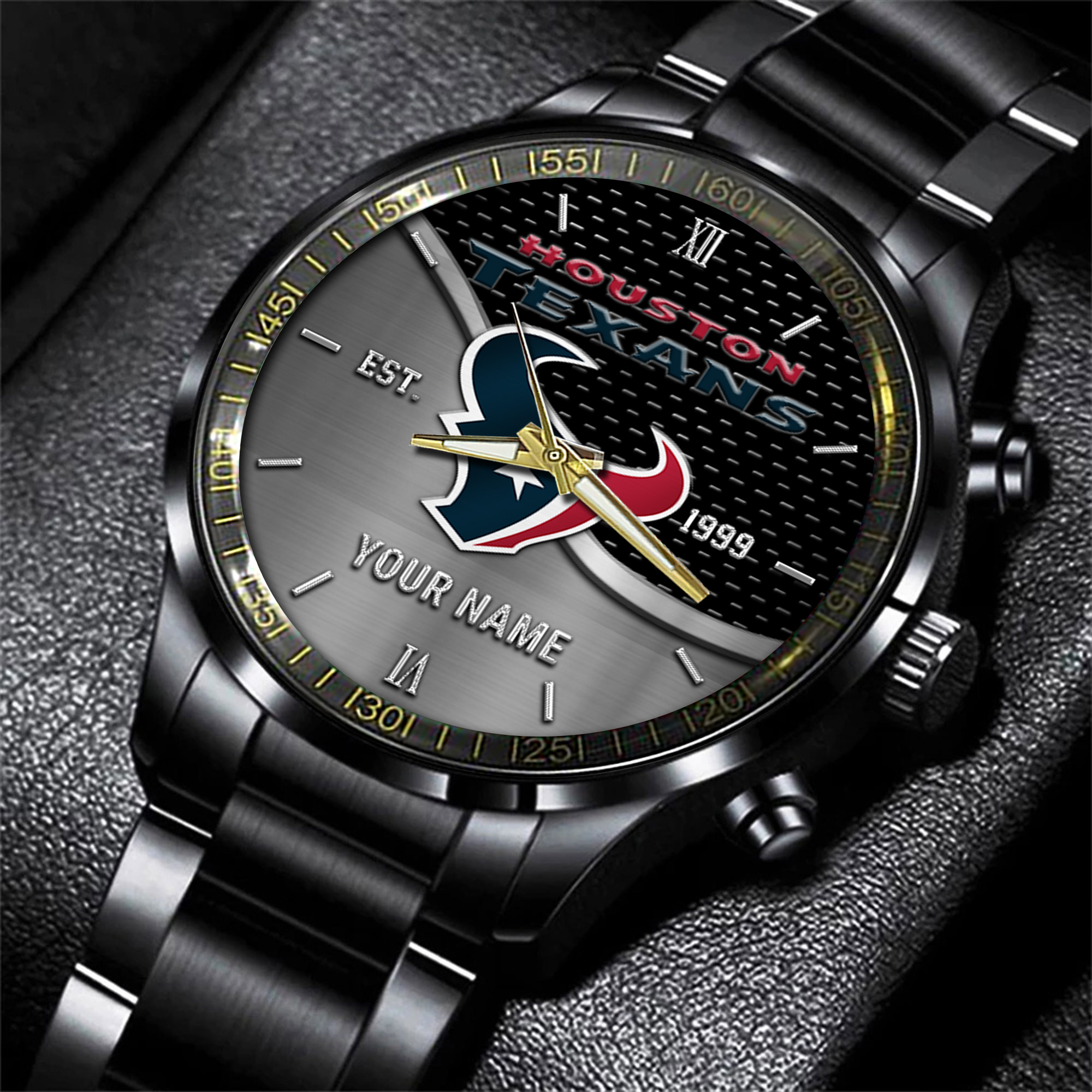 houston texans nfl black fashion hand watch custom your name gift for fan kebst