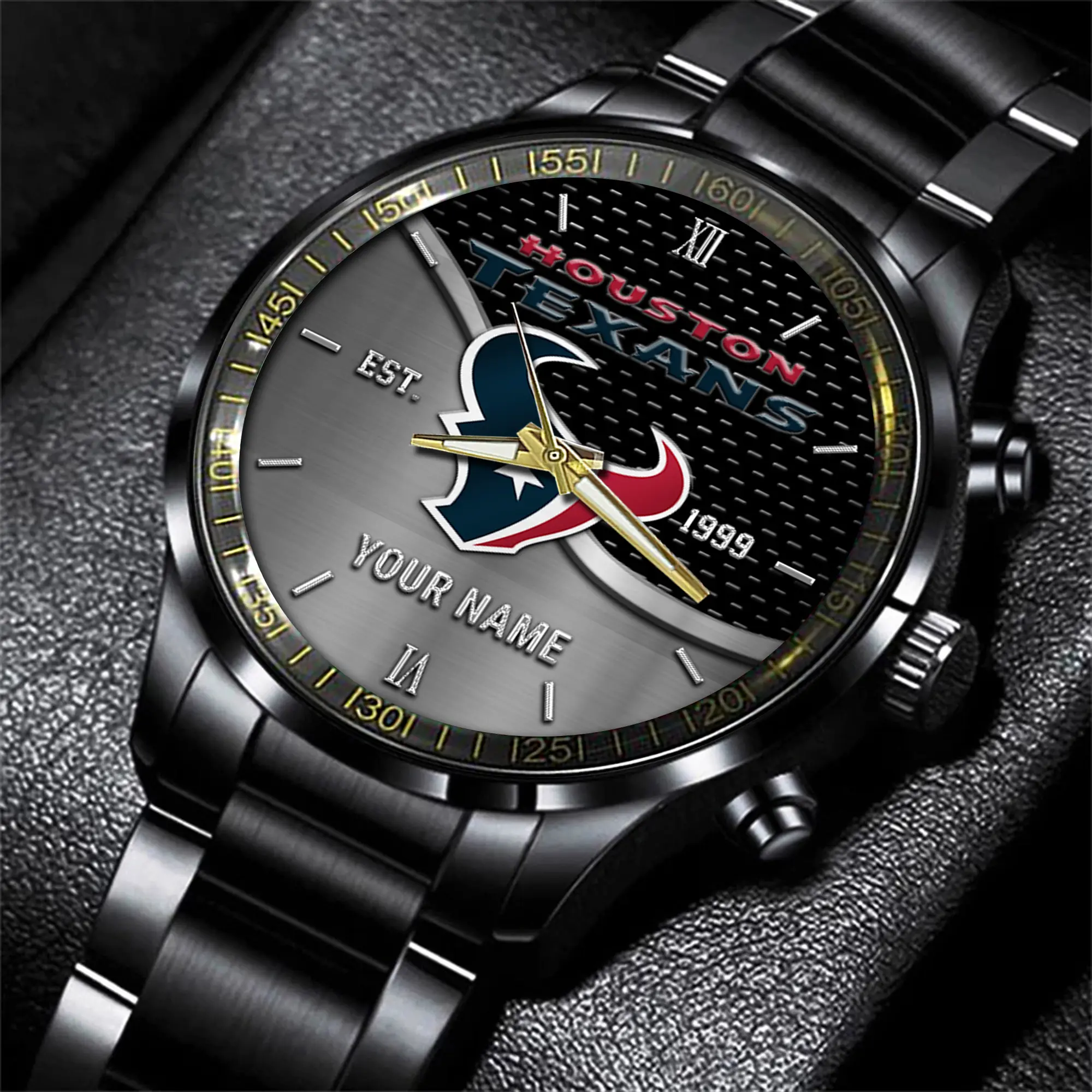 houston texans nfl black fashion hand watch custom your name gift for fan kebst