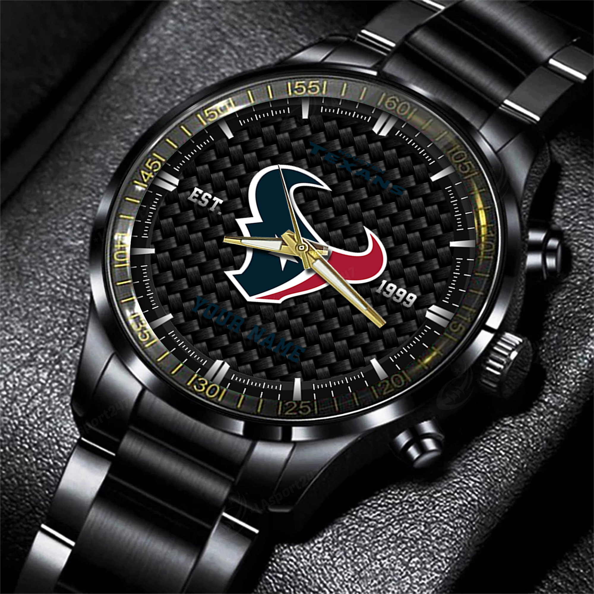 houston texans nfl black fashion hand watch custom your name gift for fan okuuf