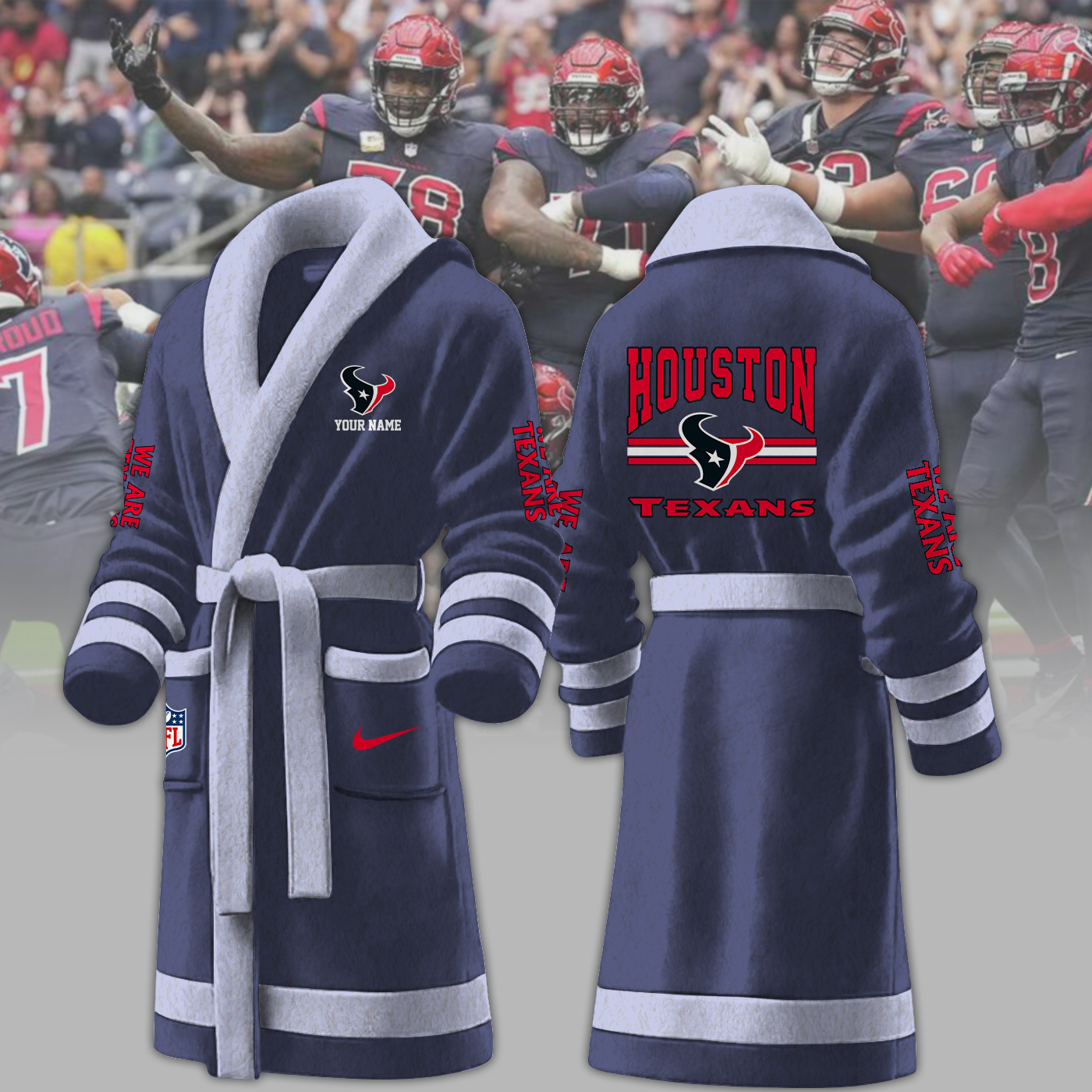 houston texans nfl personalized fleece bathrobe 74xic