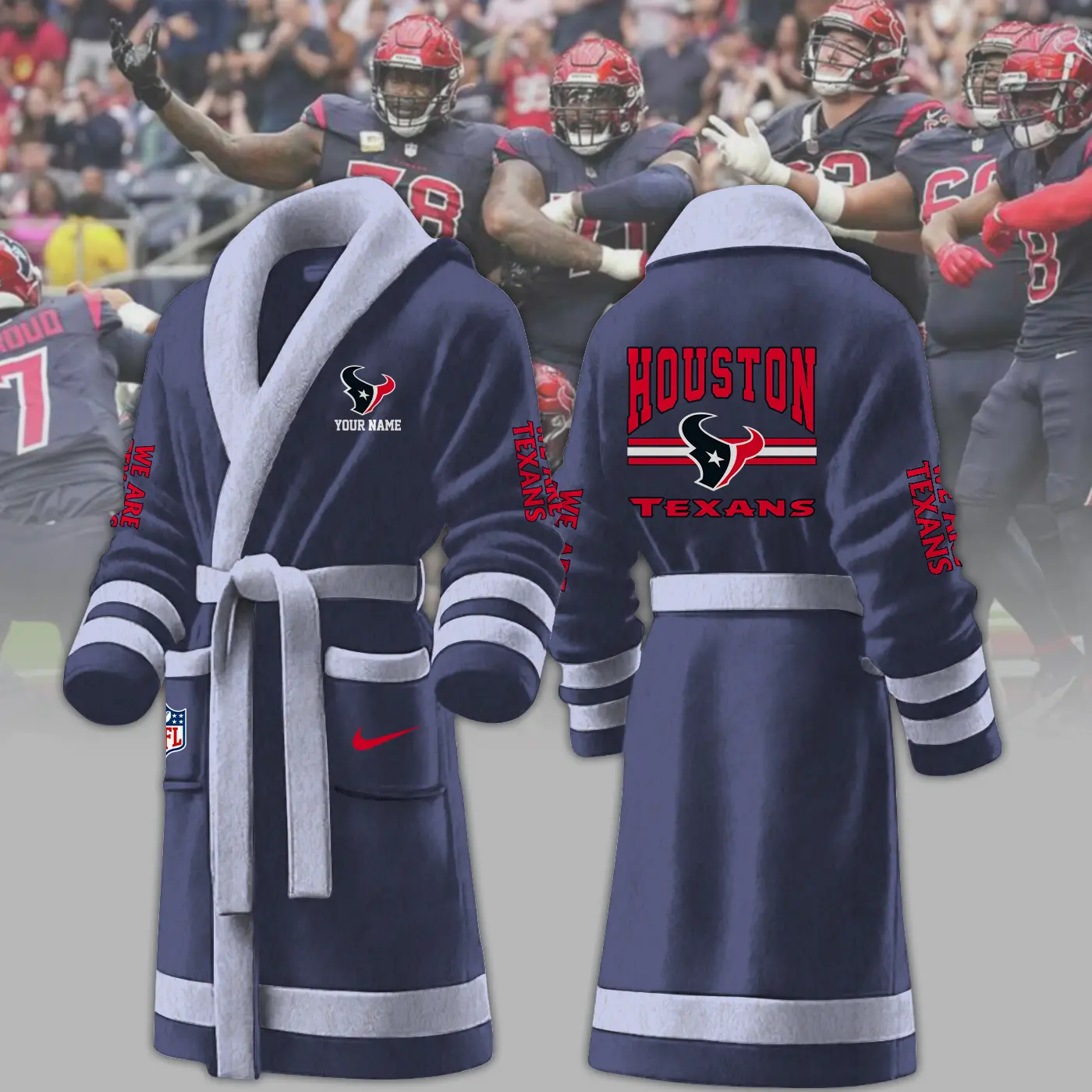 houston texans nfl personalized fleece bathrobe 74xic