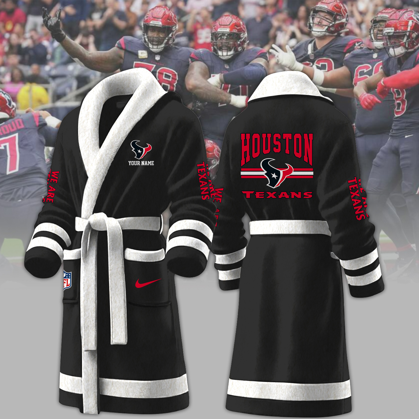 houston texans nfl personalized fleece bathrobe aqukd