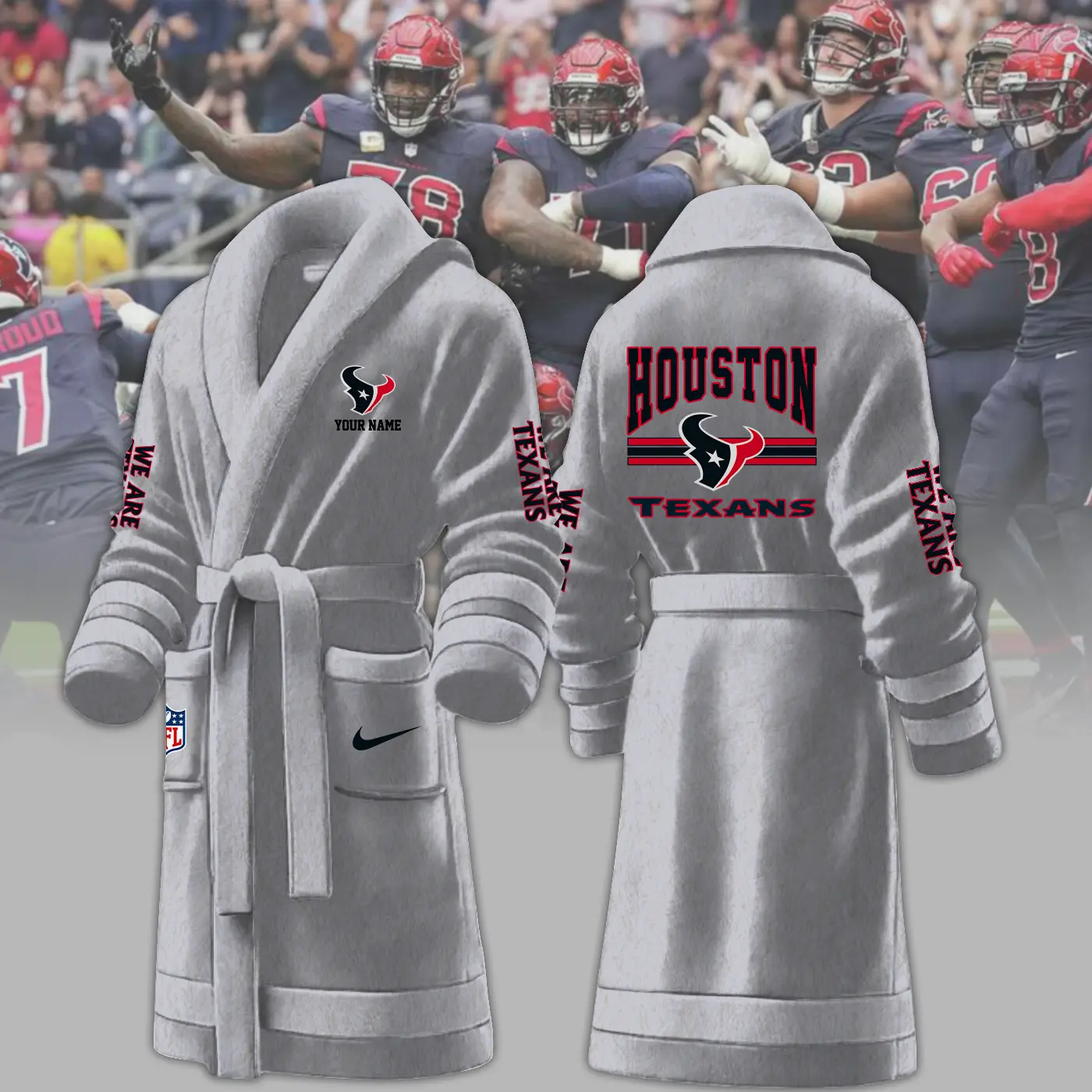houston texans nfl personalized fleece bathrobe koavg