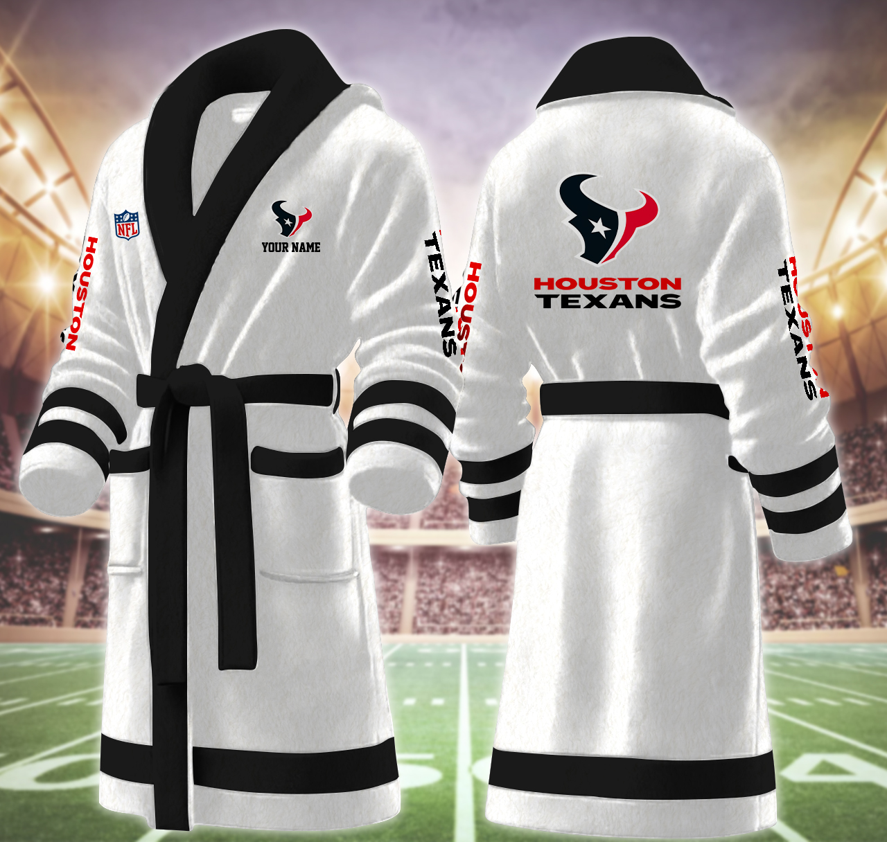 houston texans nfl personalized fleece bathrobe ktpcw
