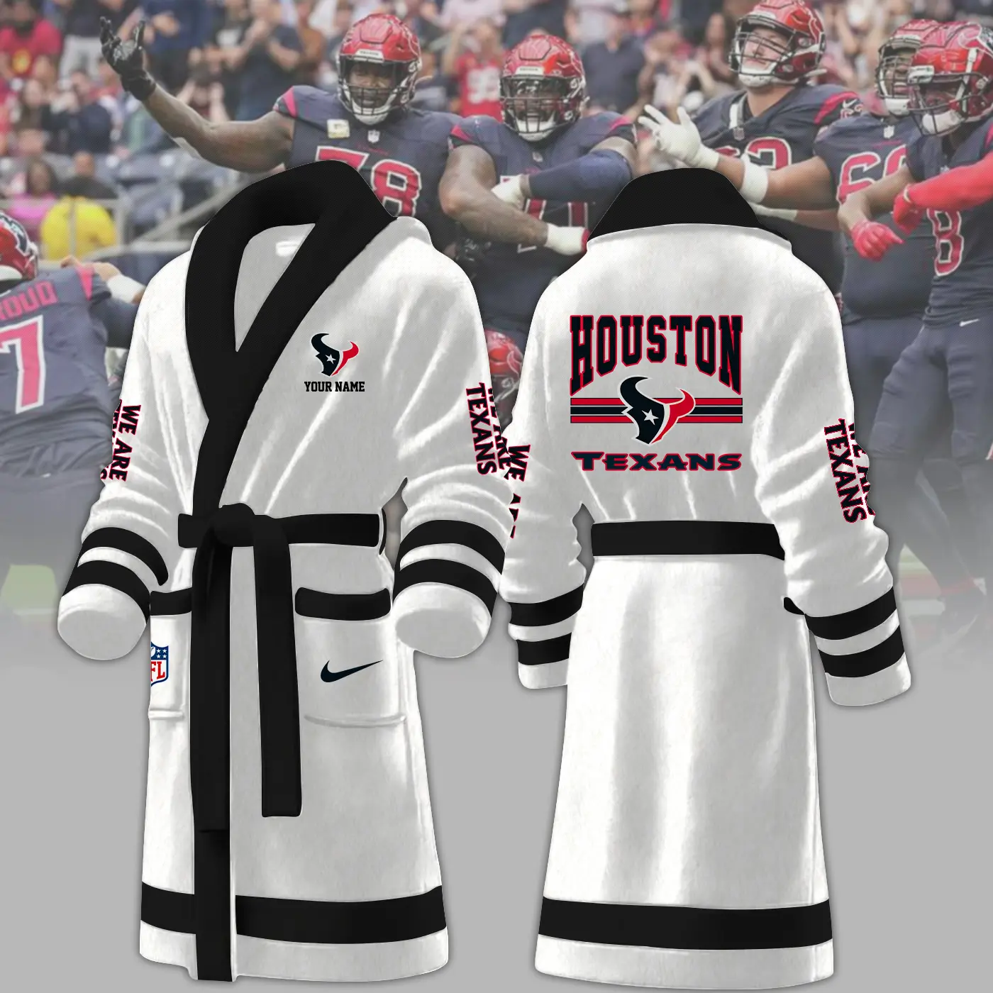 houston texans nfl personalized fleece bathrobe yddta