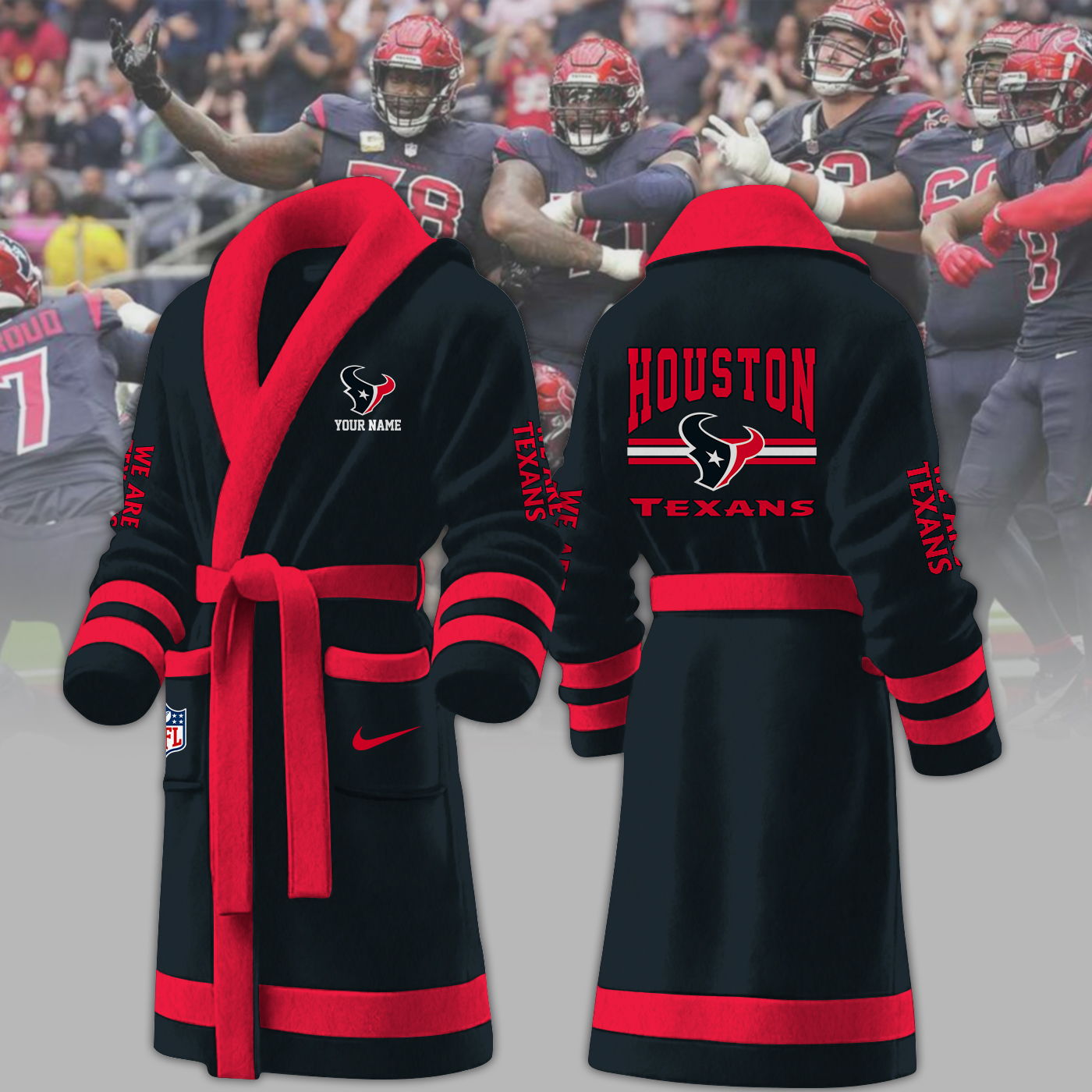 houston texans nfl personalized fleece bathrobe yrhjn