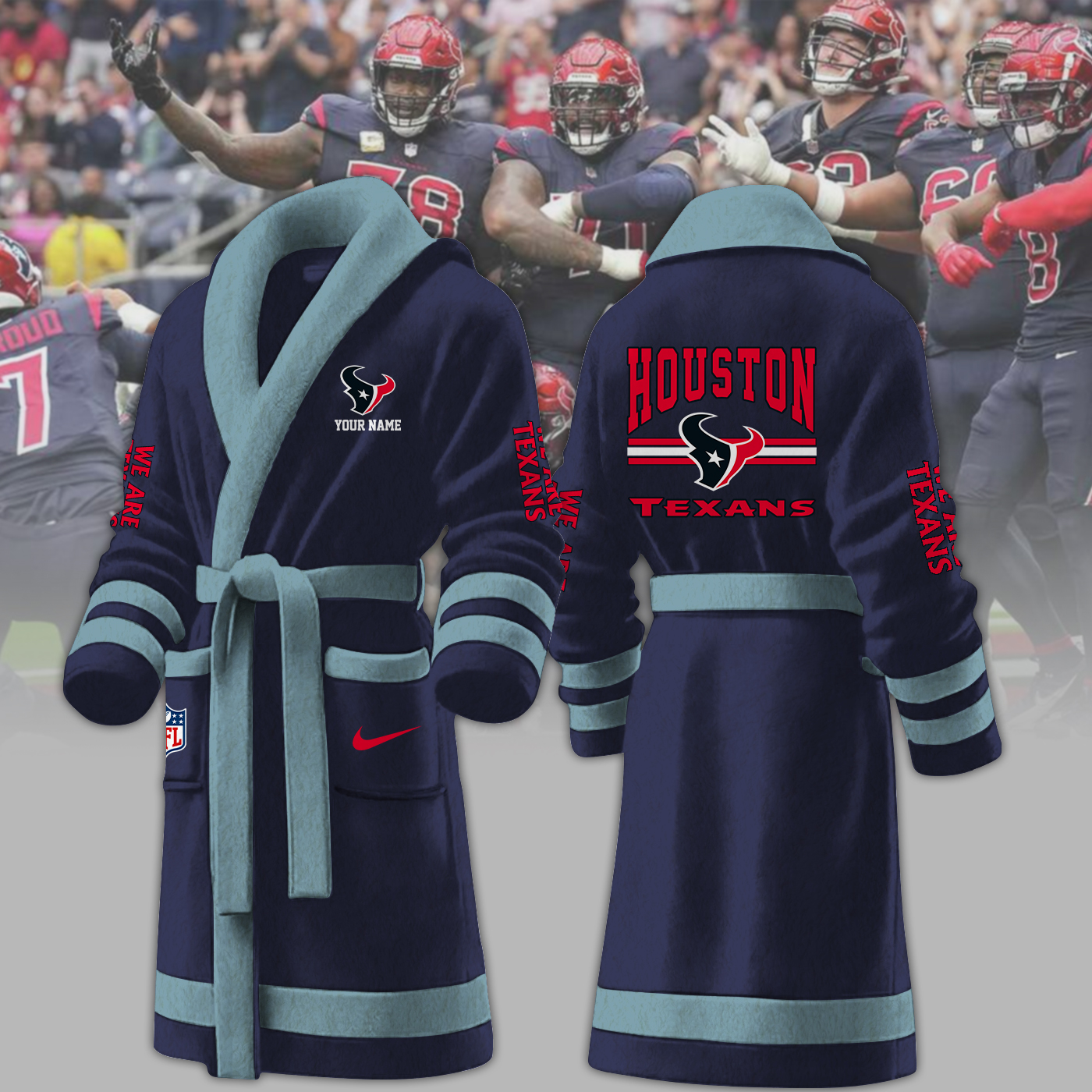 houston texans nfl personalized fleece bathrobe yziqw