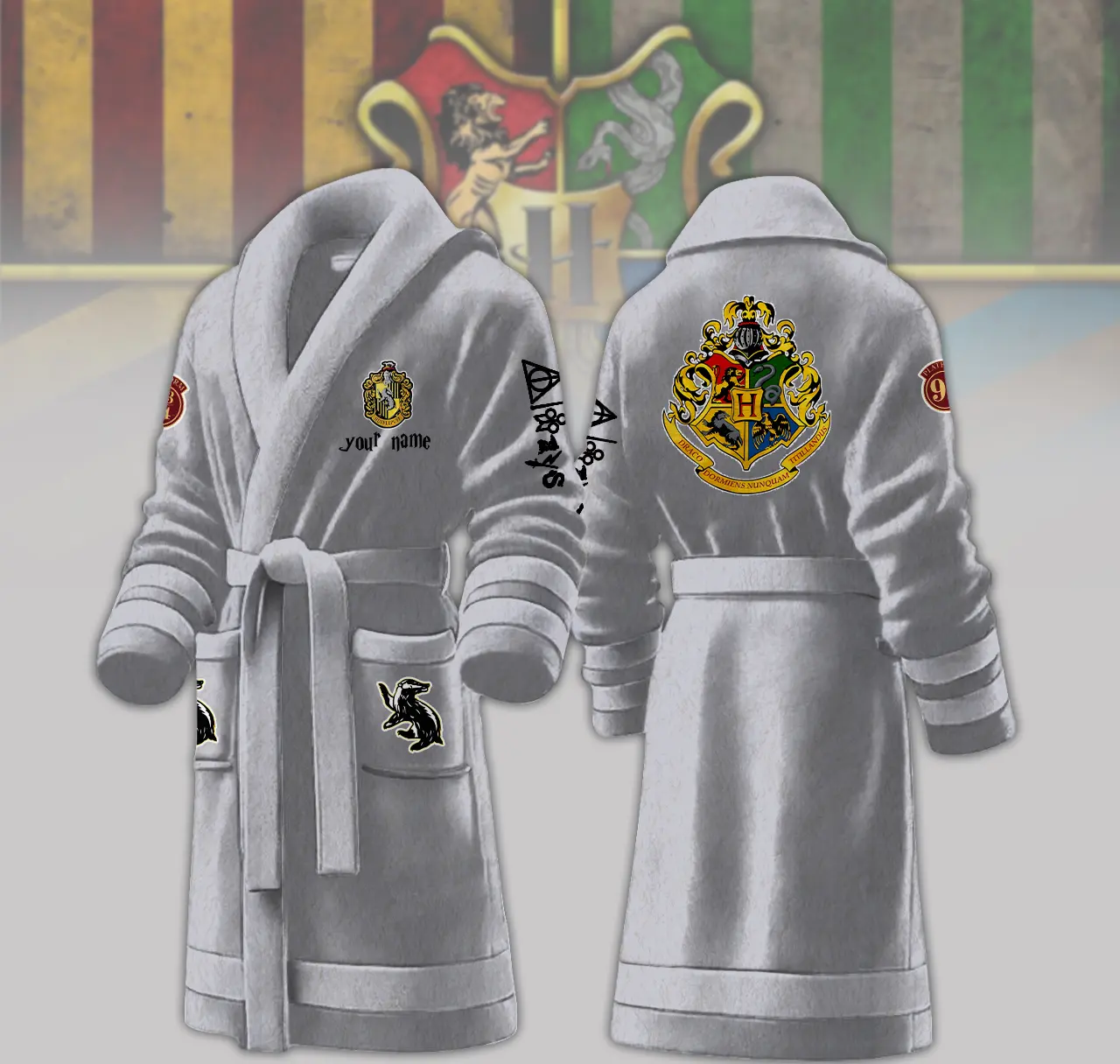 hufflepuff house harry potter personalized fleece bathrobe ef6rr