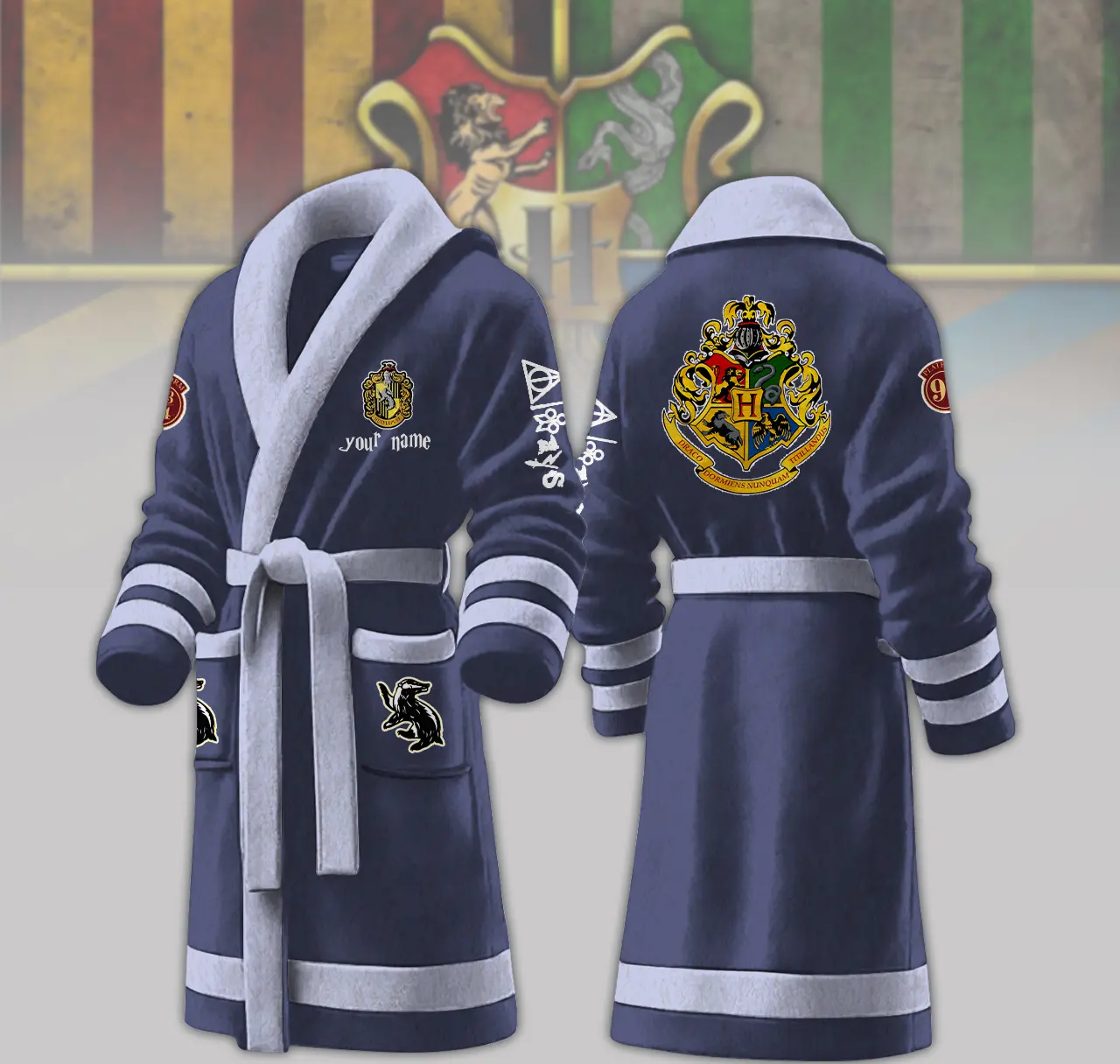 hufflepuff house harry potter personalized fleece bathrobe j9jku