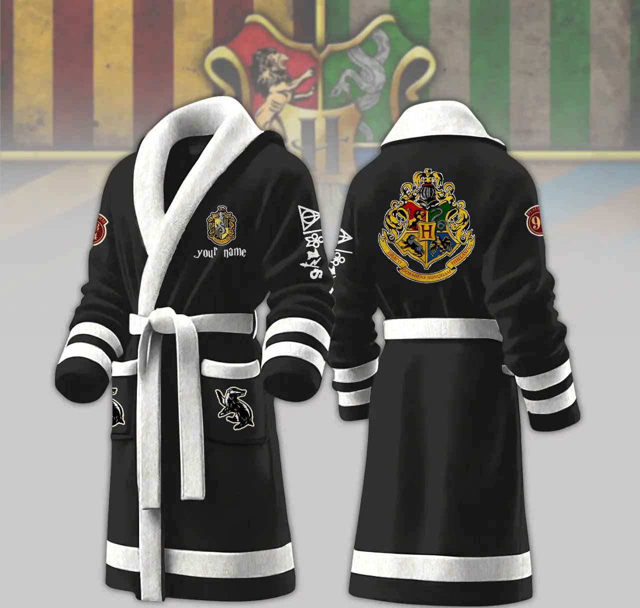 hufflepuff house harry potter personalized fleece bathrobe sgvae