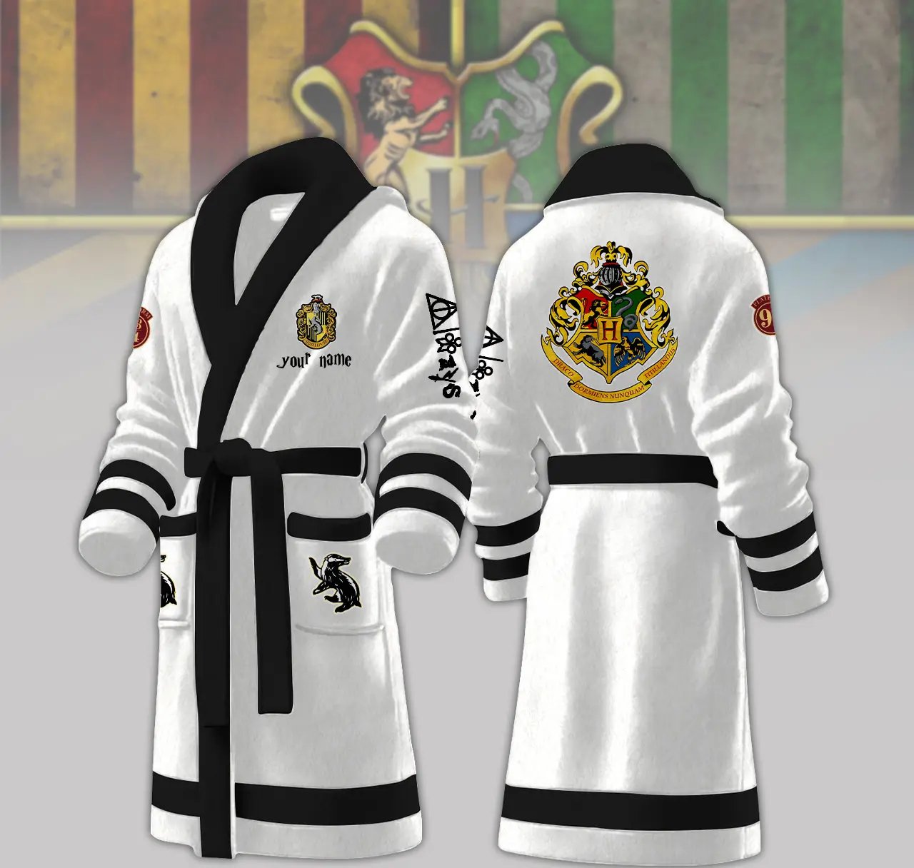 hufflepuff house harry potter personalized fleece bathrobe zk9t0
