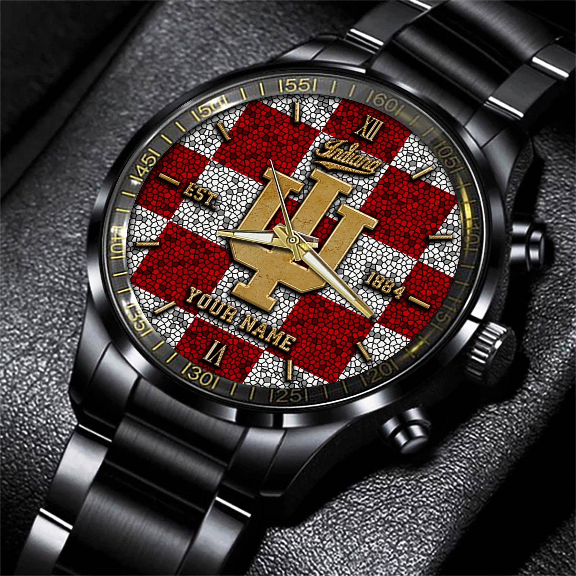 indiana hoosiers ncaa personalized black new hand watch gifts for fans pb6wc