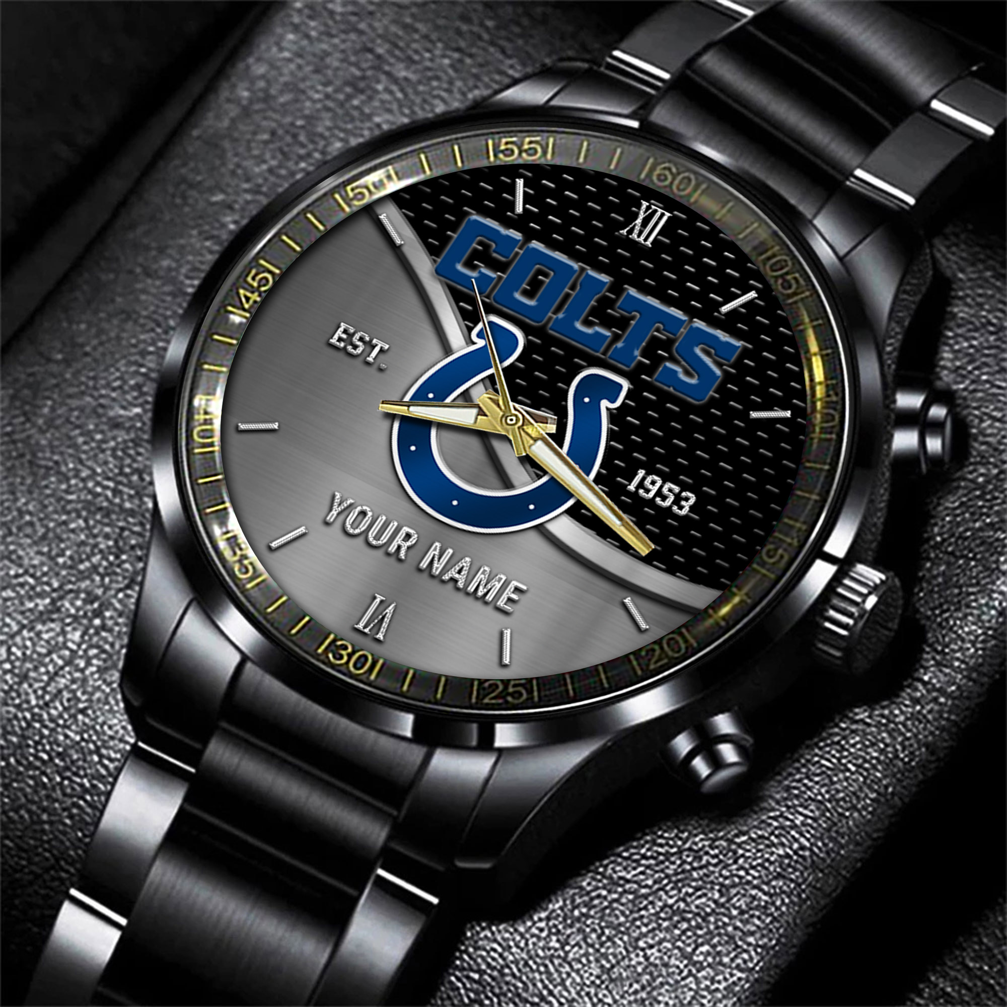 indianapolis colts nfl black fashion hand watch custom your name gift for fan 6kuwr