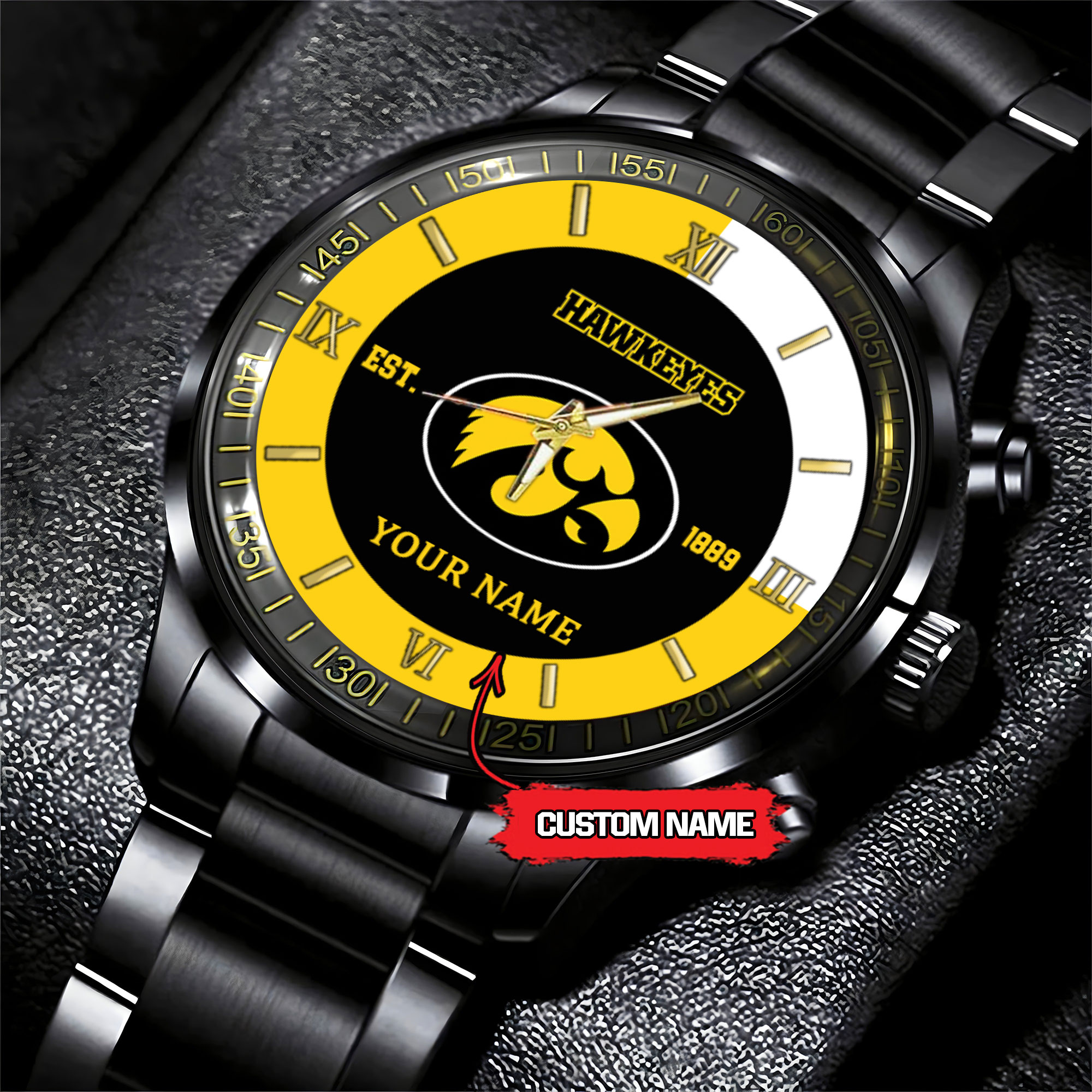 iowa hawkeyes ncaa personalized black hand watch for fans axhgs