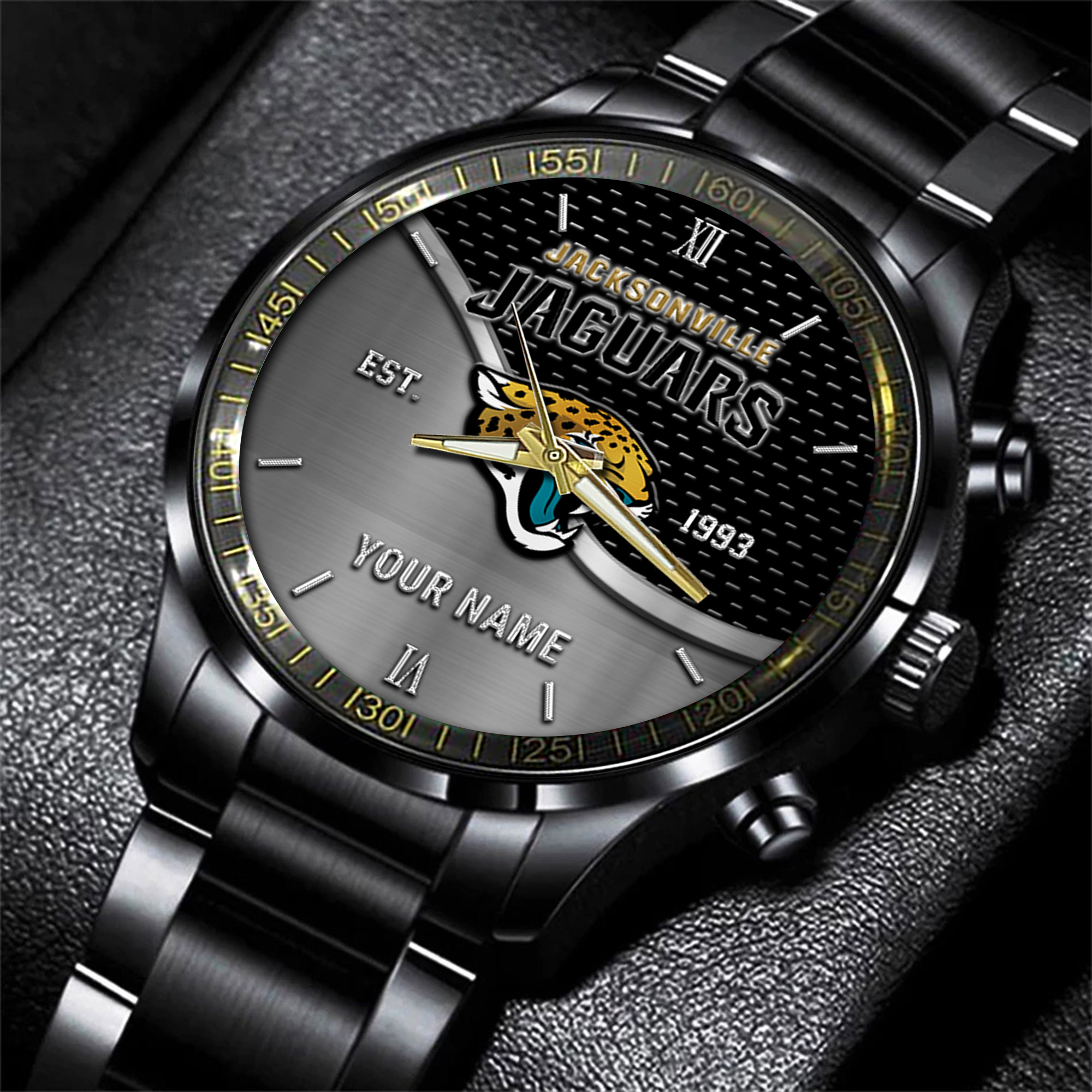 jacksonville jaguars nfl black fashion hand watch custom your name gift for fan panqh