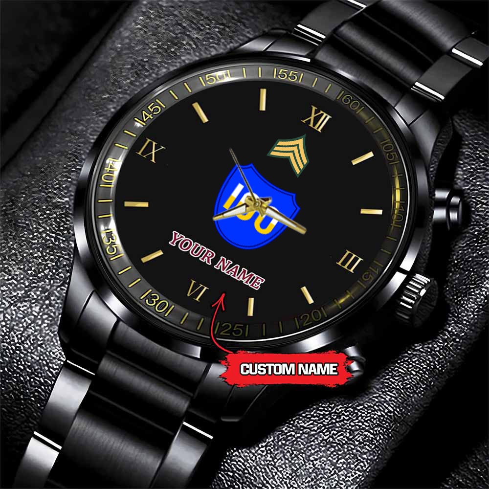 jwfancy 100th infantry division army personalized black stainless steel watch 6miev