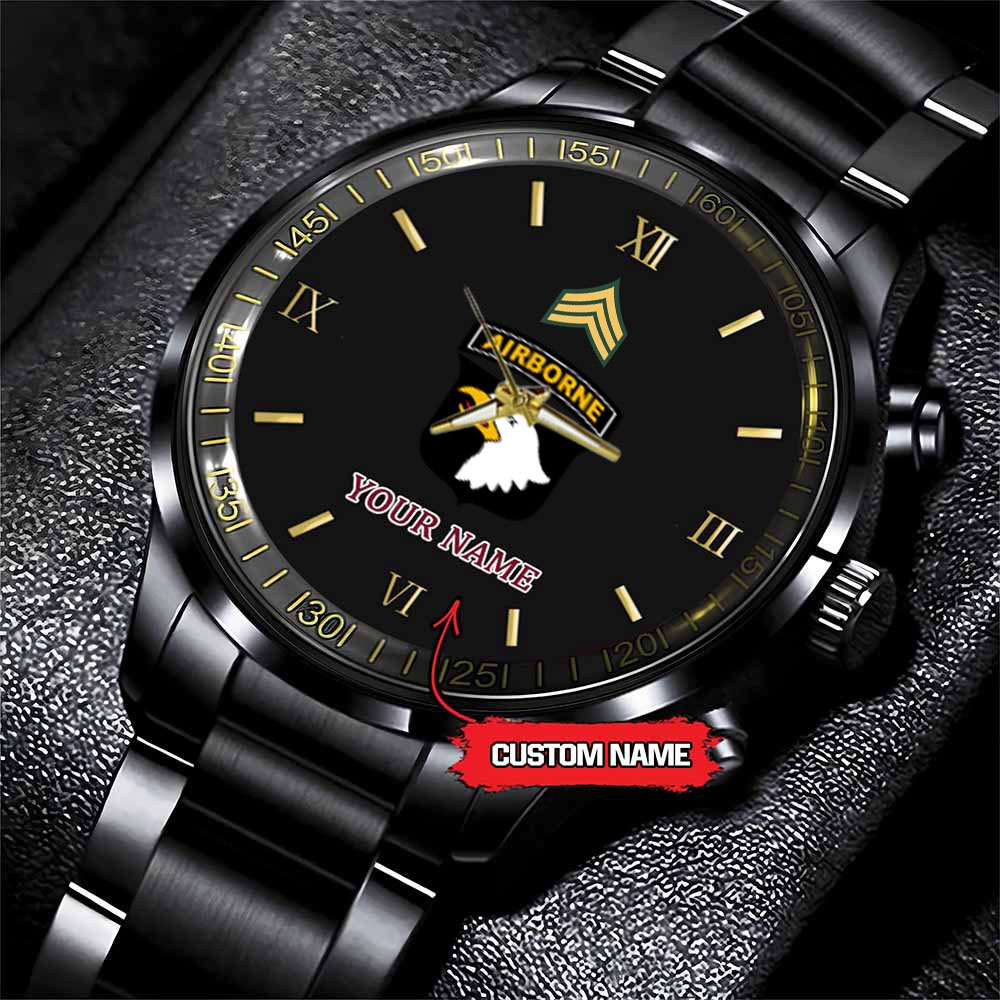 jwfancy 101st airborne divisionarmy personalized black stainless steel watch bqe1n