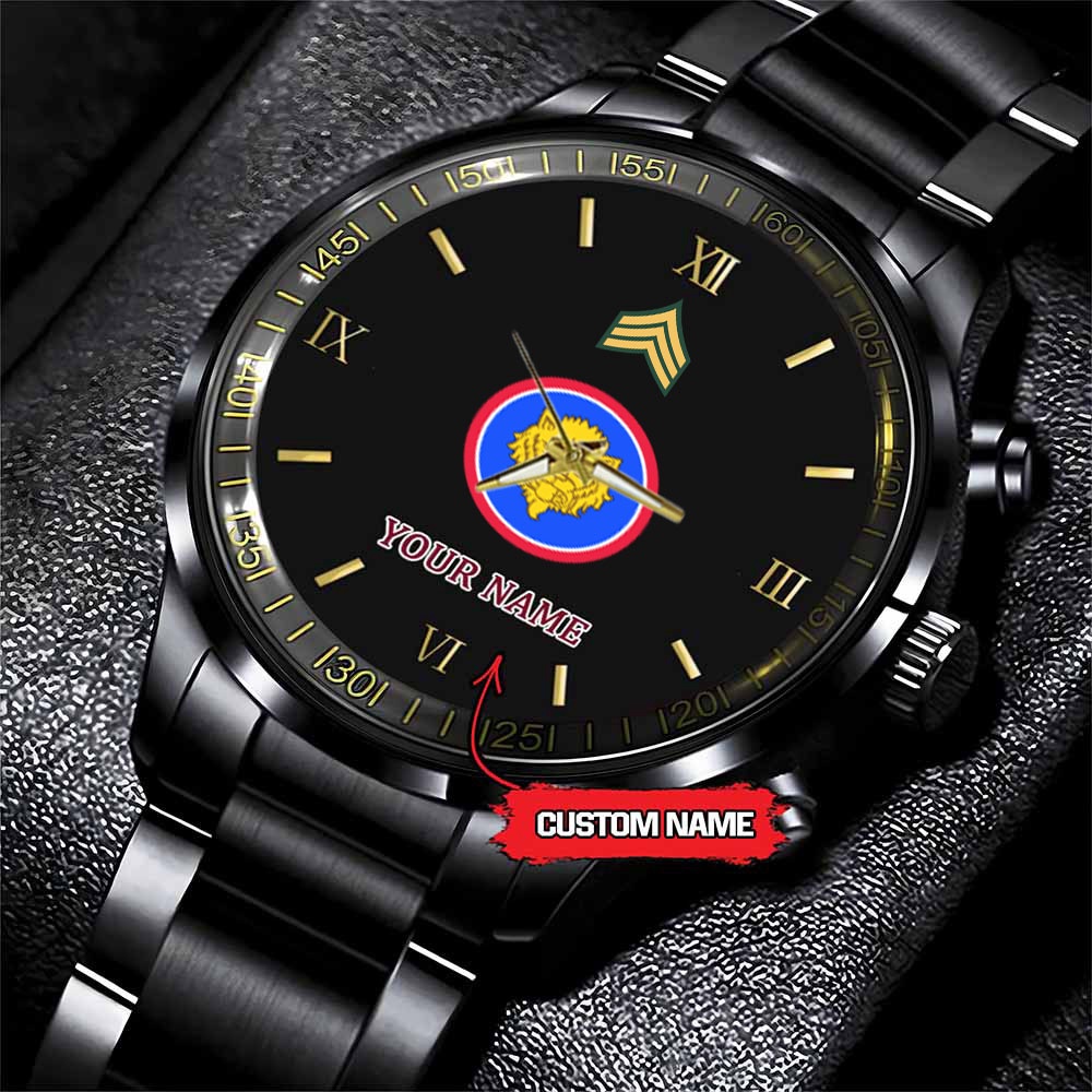 jwfancy 106th infantry division army personalized black stainless steel watch 6fhgm