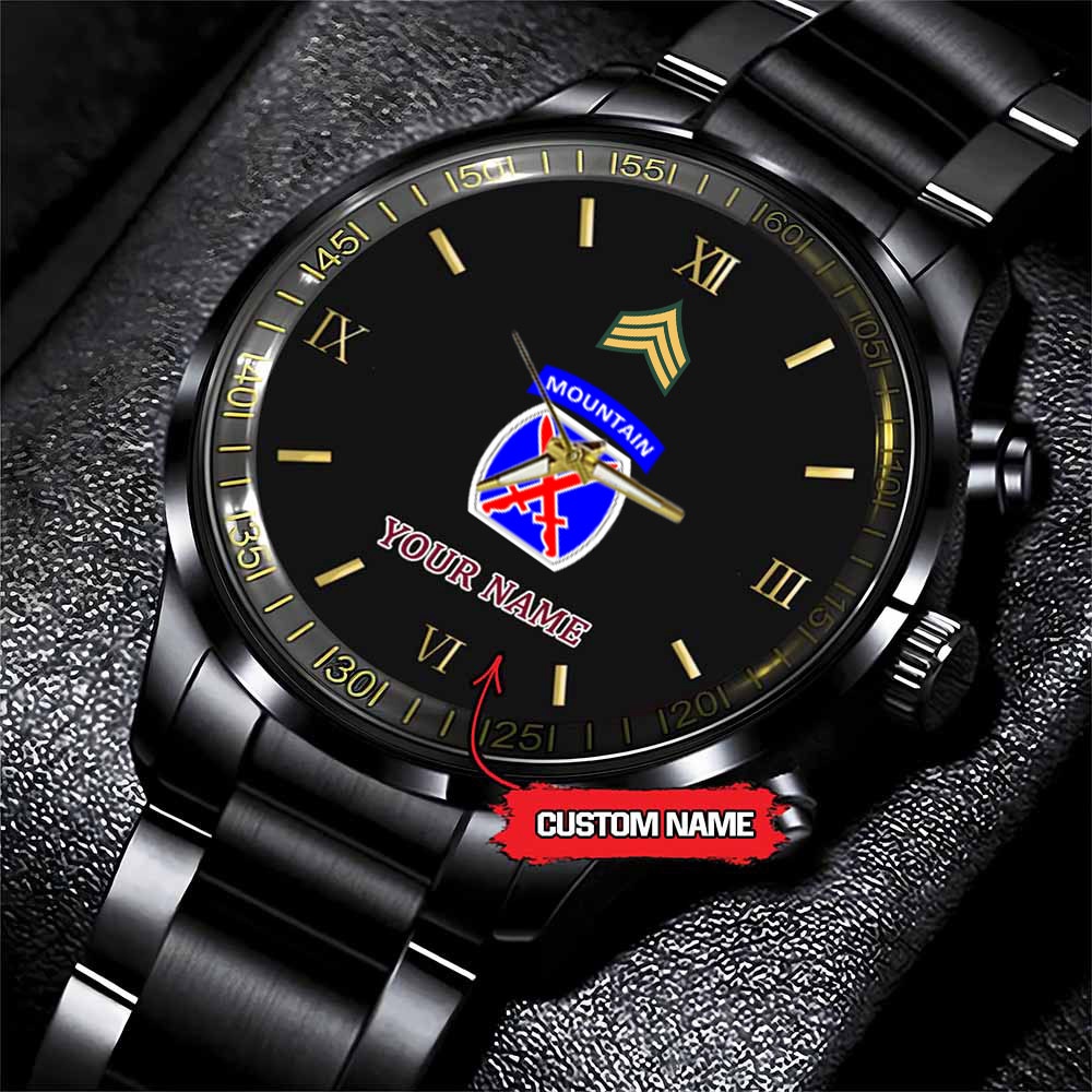 jwfancy 10th infantry division army personalized black stainless steel watch 90rtu