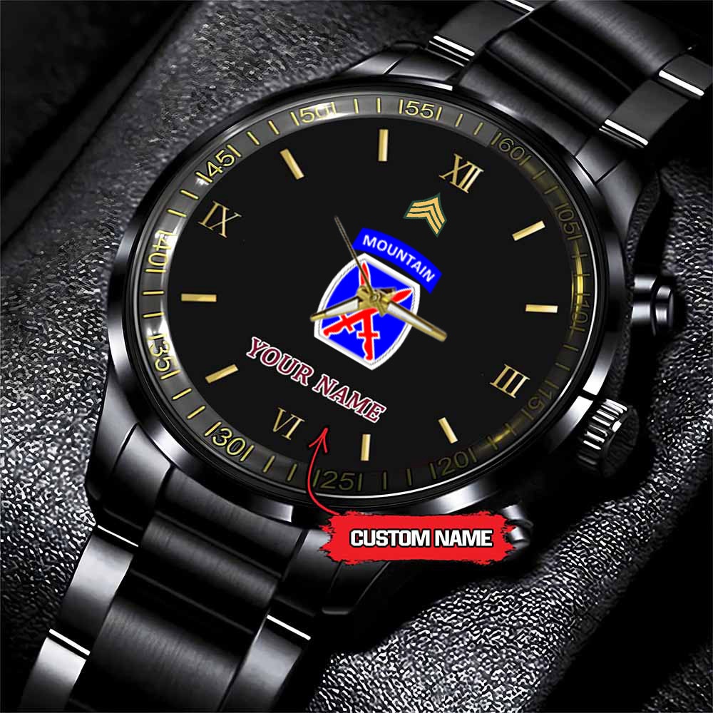 jwfancy 10th mountain division army personalized black stainless steel watch oxxe1