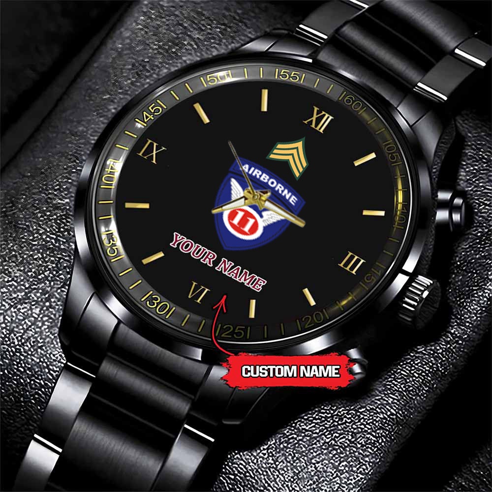jwfancy 11th airborne division army personalized black stainless steel watch khwe5