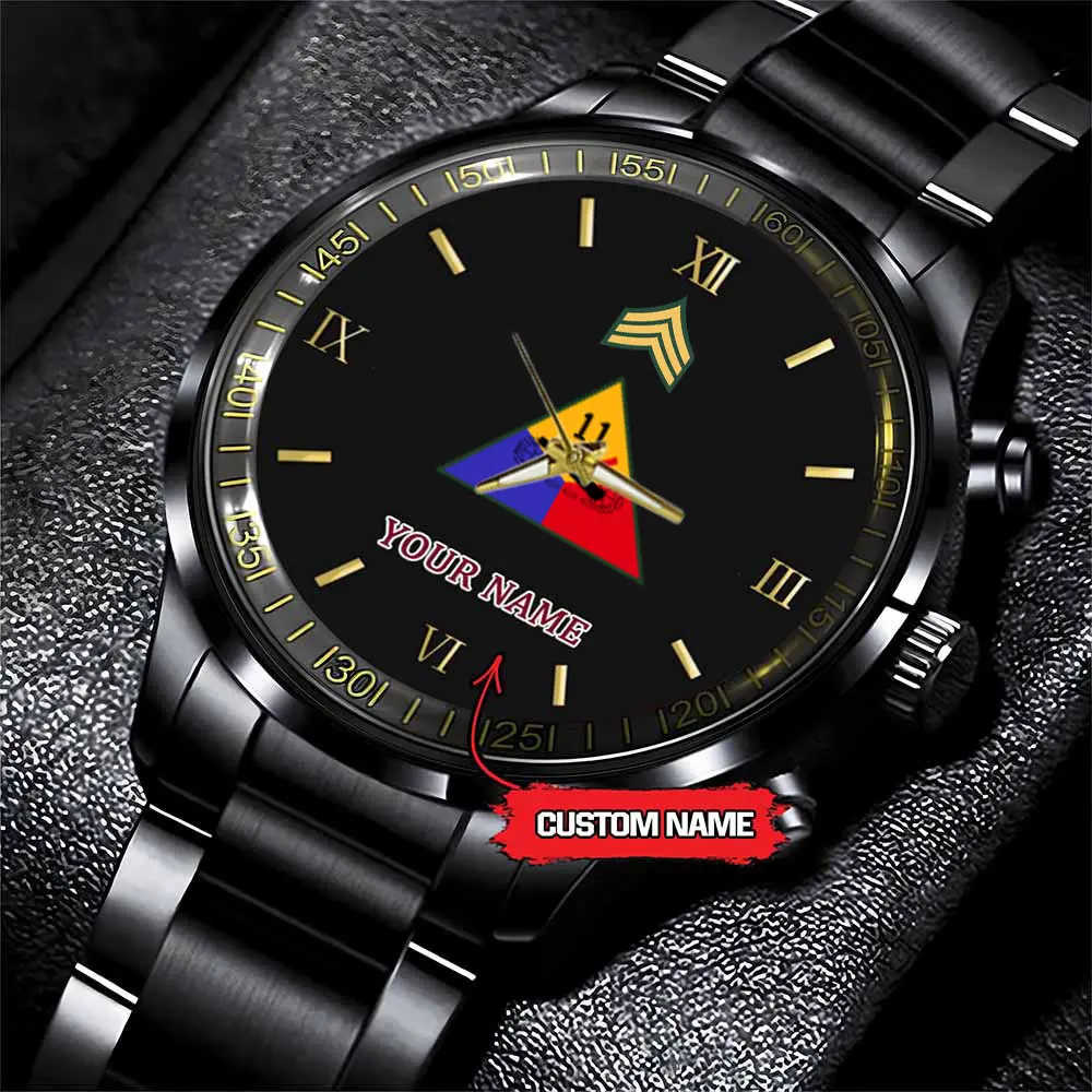 jwfancy 11th armored division army personalized black stainless steel watch hhymi