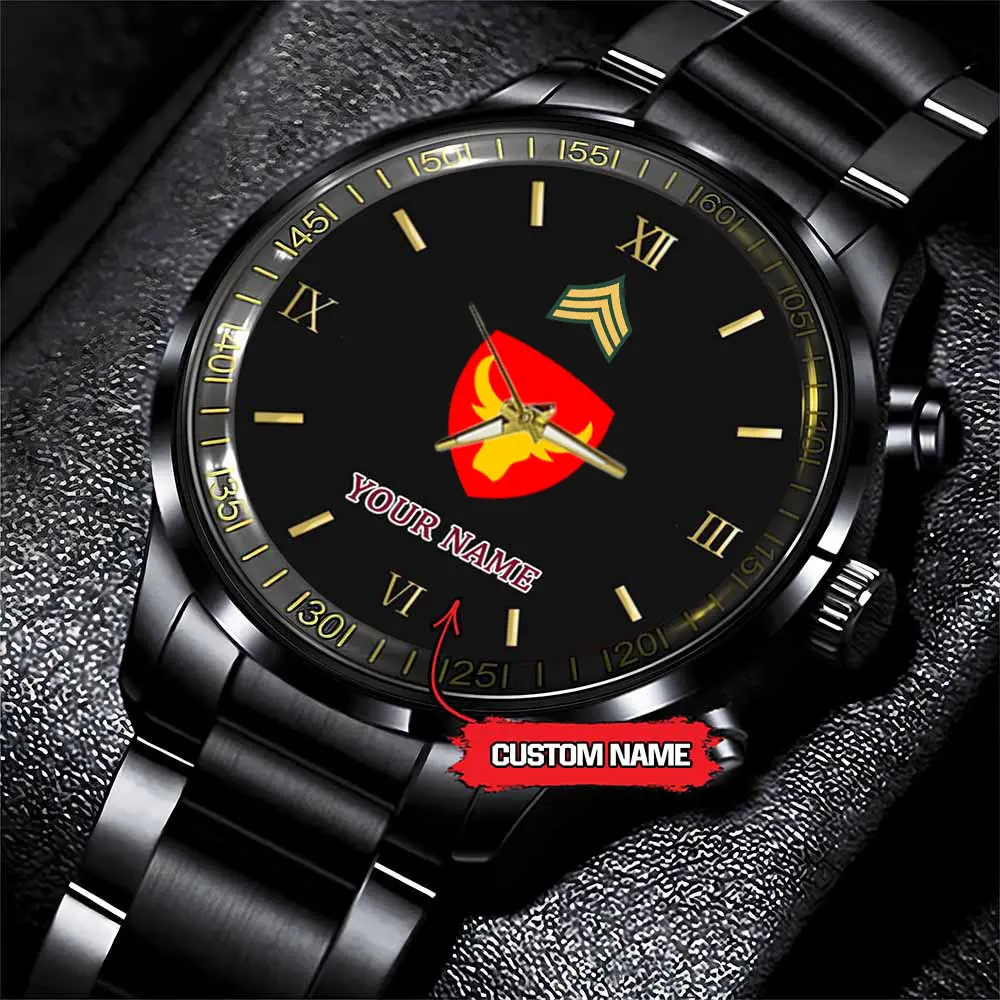 jwfancy 12th infantry division army personalized black stainless steel watch d3kyl