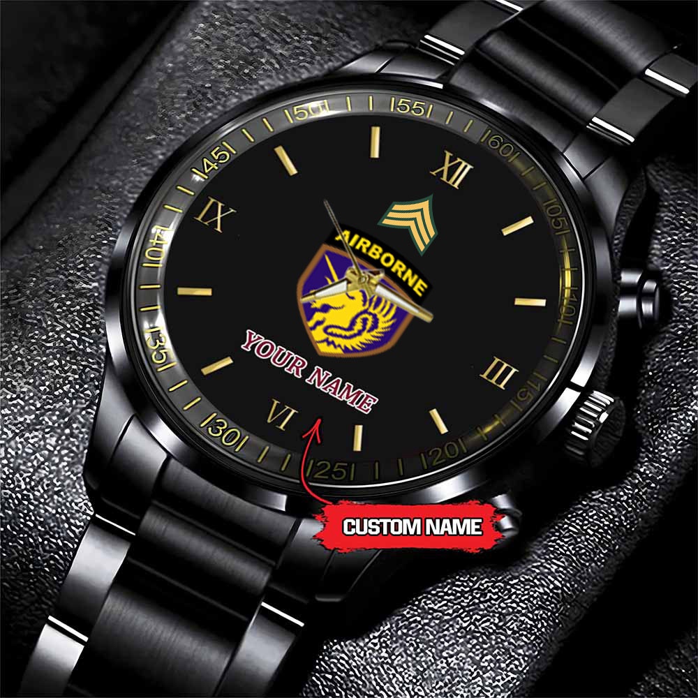jwfancy 13th airborne division army personalized black stainless steel watch 15v1i