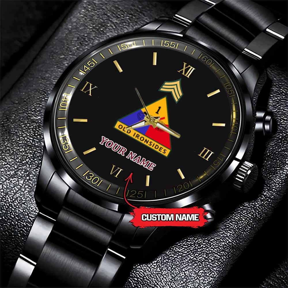 jwfancy 1st armored division army personalized black stainless steel watch wiviu