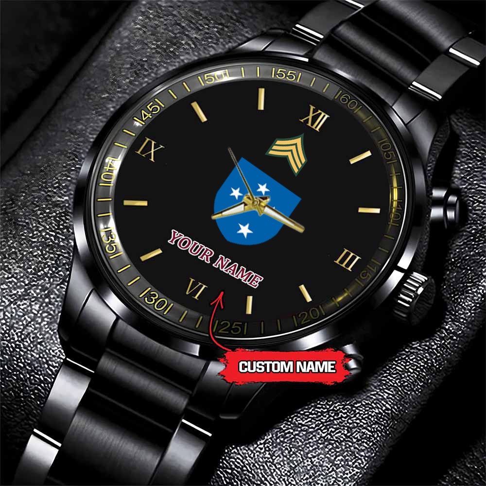 jwfancy 23rd infantry division army personalized black stainless steel watch fbetw
