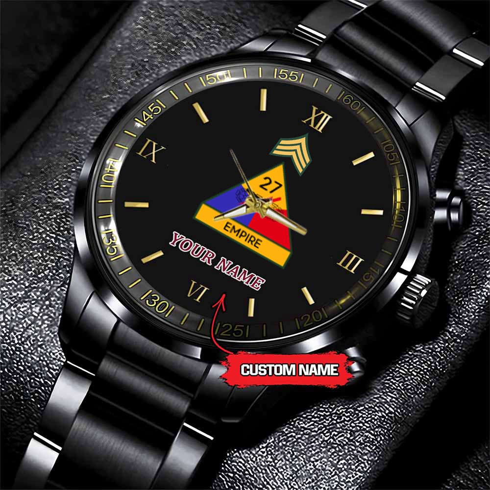jwfancy 27th armored division army personalized black stainless steel watch stesj