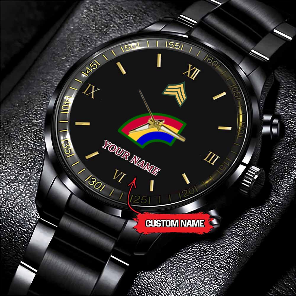 jwfancy 42nd infantry division army personalized black stainless steel watch cv24o