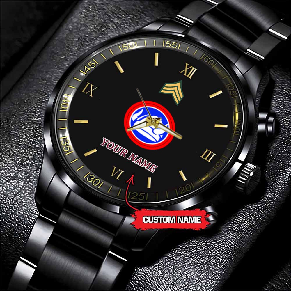 jwfancy 47th infantry division army personalized black stainless steel watch fbrfl