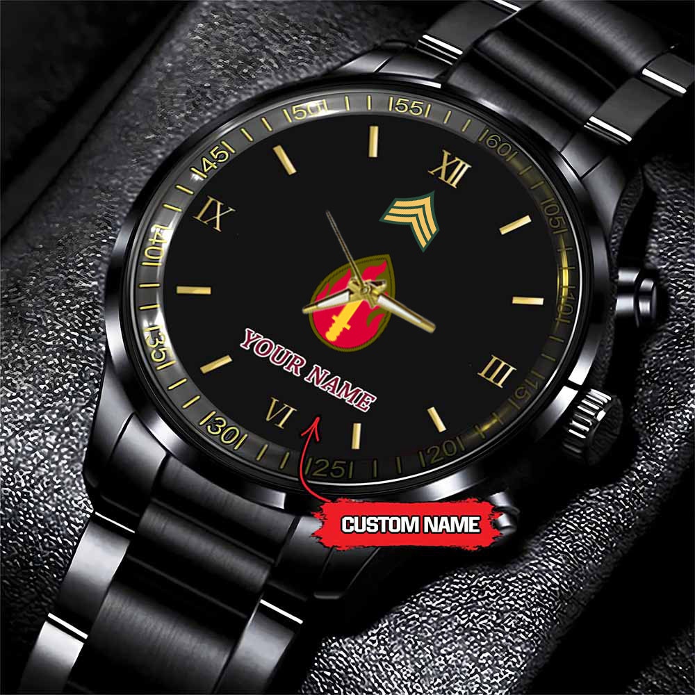 jwfancy 63rd infantry division army personalized black stainless steel watch n8u2b