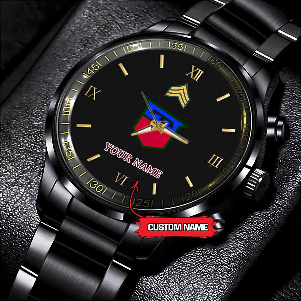jwfancy 76th infantry division army personalized black stainless steel watch emdk2