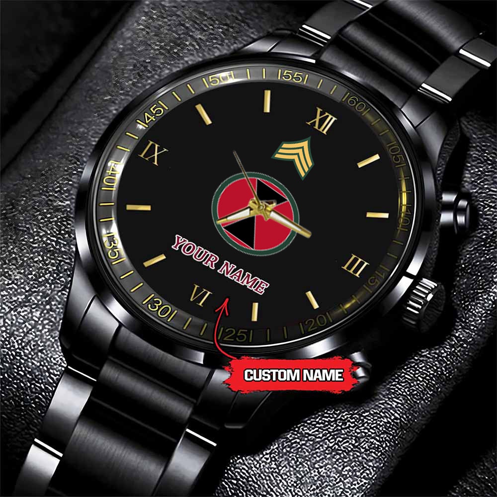jwfancy 7th infantry division army personalized black stainless steel watch vvzig