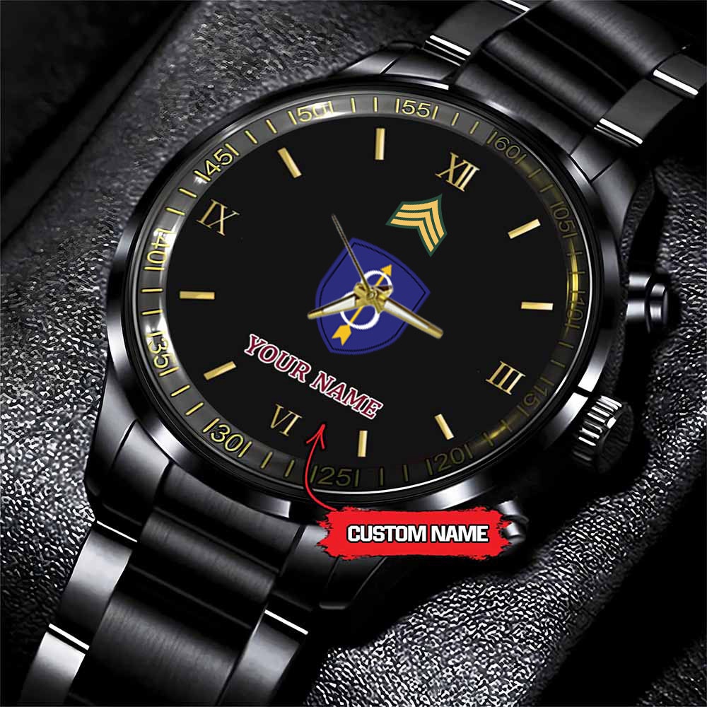 jwfancy 8th infantry division army personalized black stainless steel watch gxzsc
