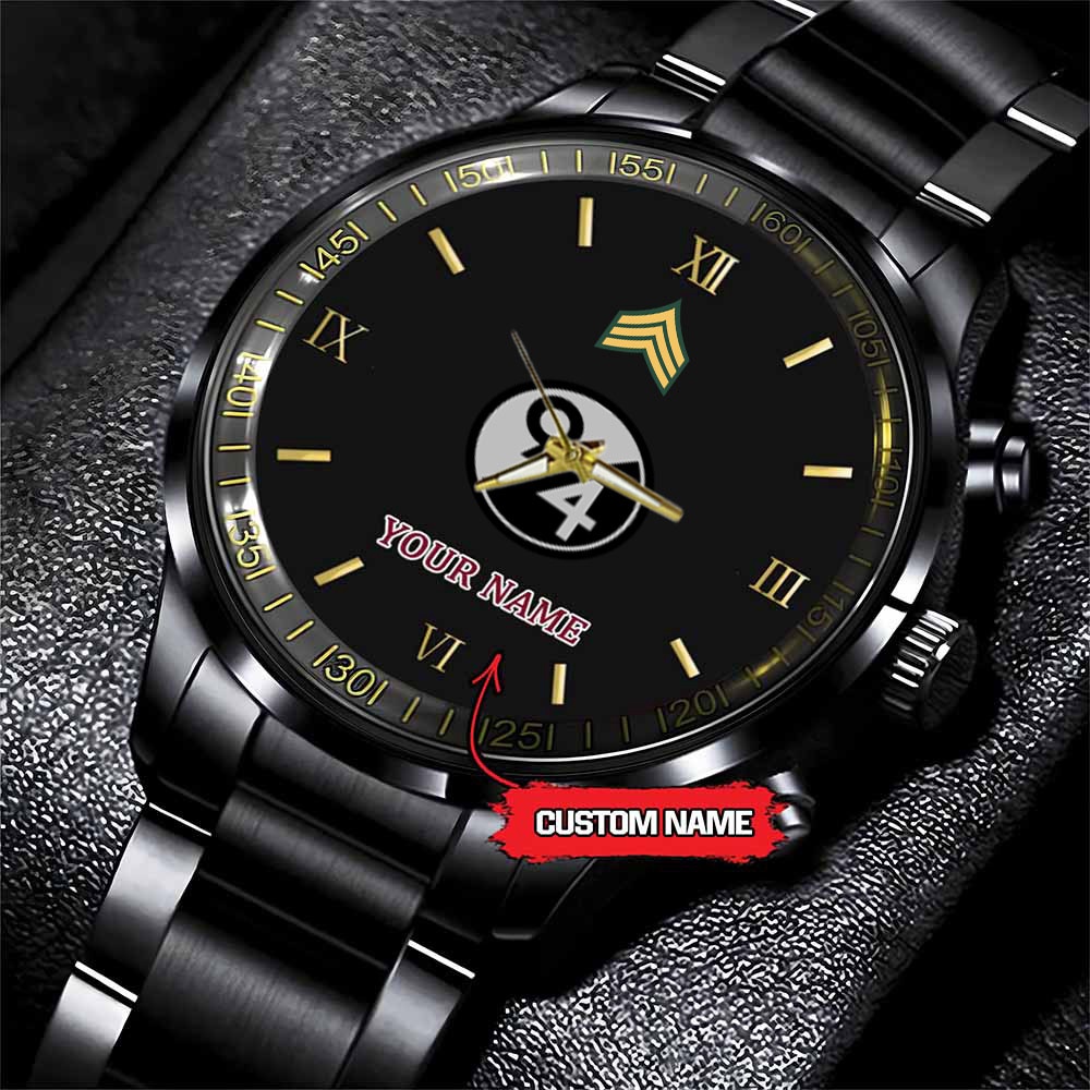 jwfancy 94th infantry division army personalized black stainless steel watch qjbcl