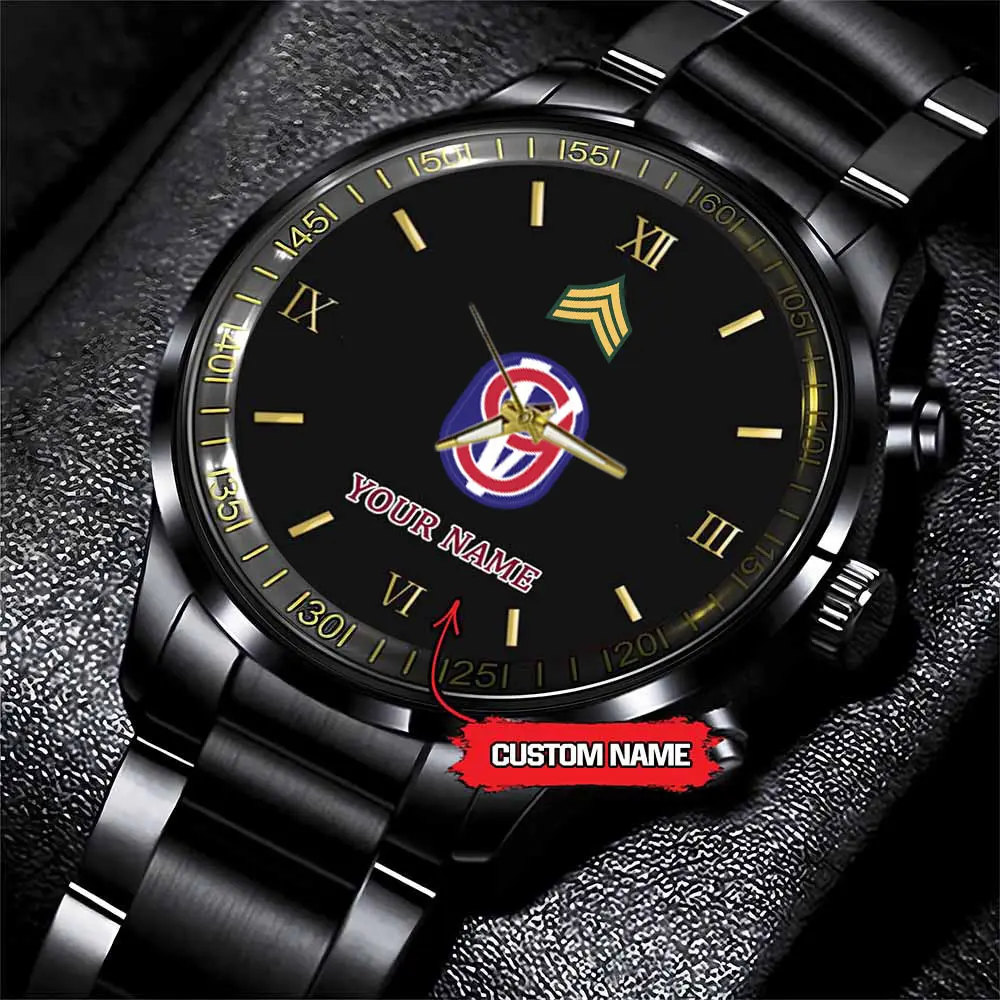 jwfancy 95th infantry division army personalized black stainless steel watch hs71h