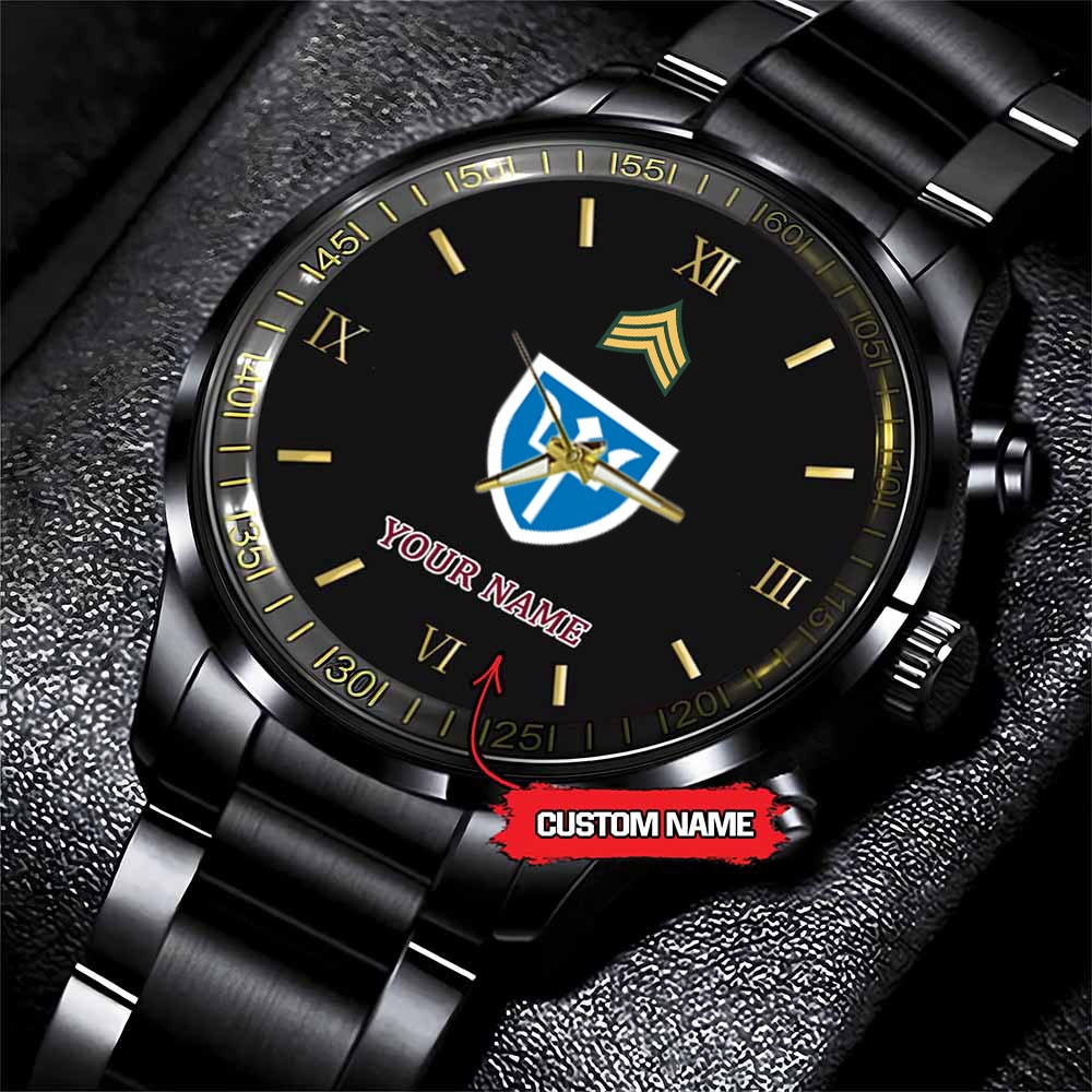 jwfancy 97th infantry division army personalized black stainless steel watch lw3bs