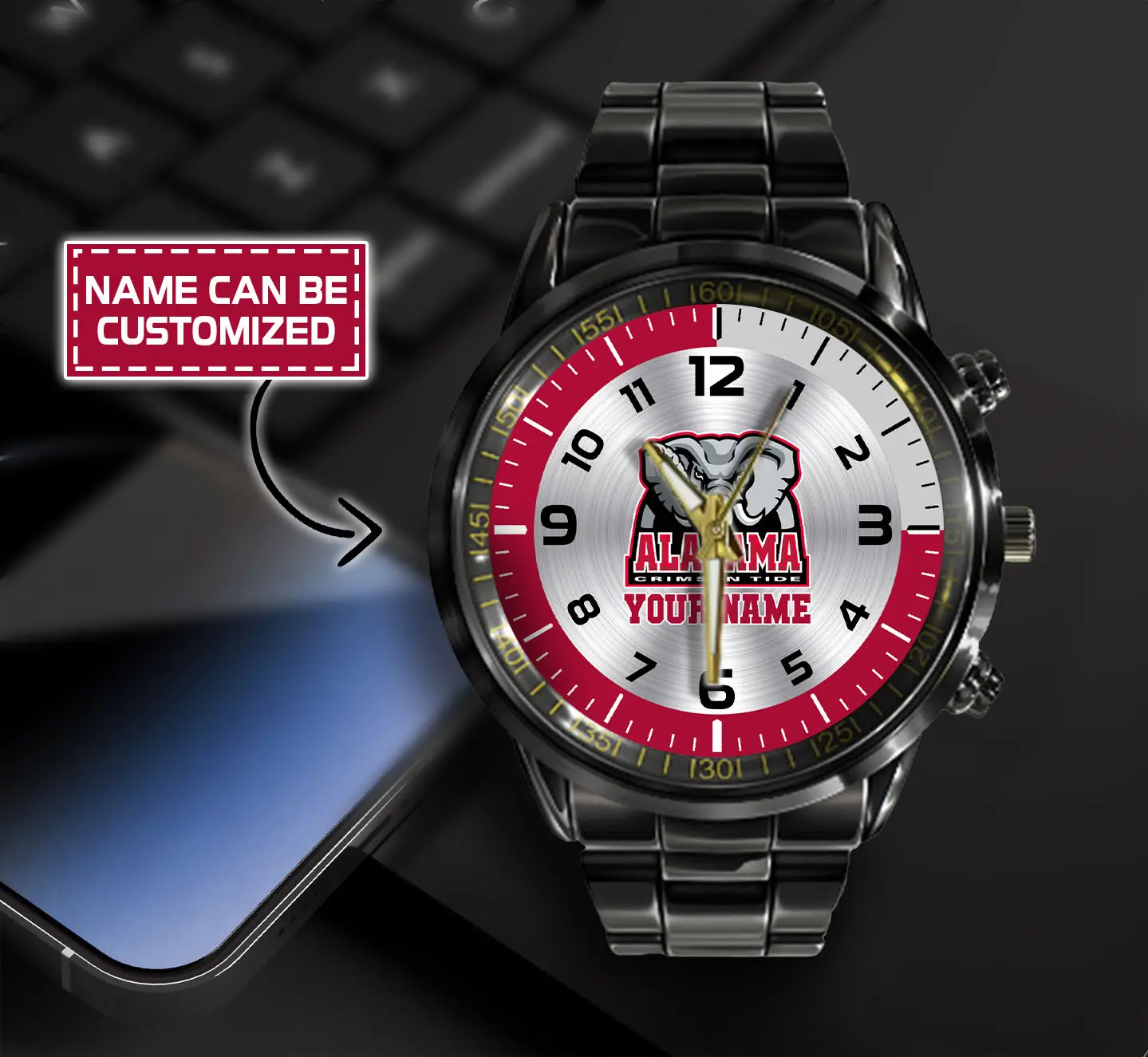 jwfancy alabama crimson tide ncaa personalized black hand watch gift for fans ak9km